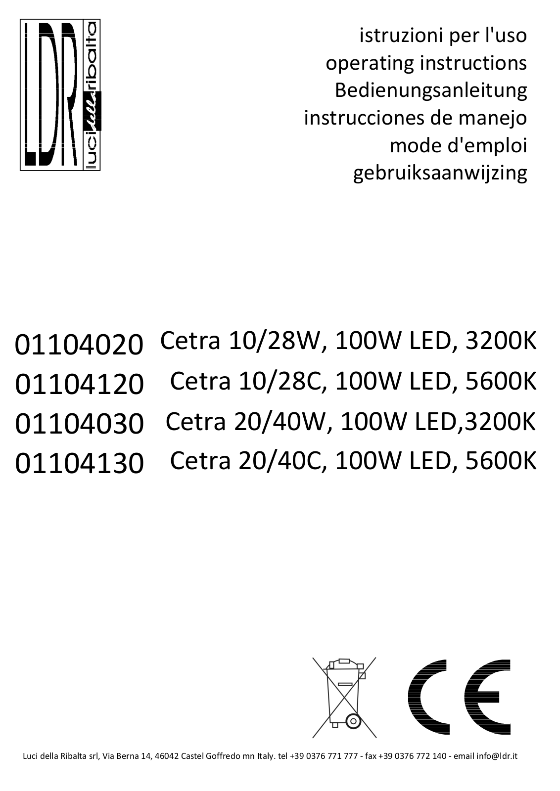 LDR Cetra 10/28W, Cetra 20/40W, Cetra 20/40C, Cetra 10/28C Operating Instructions Manual