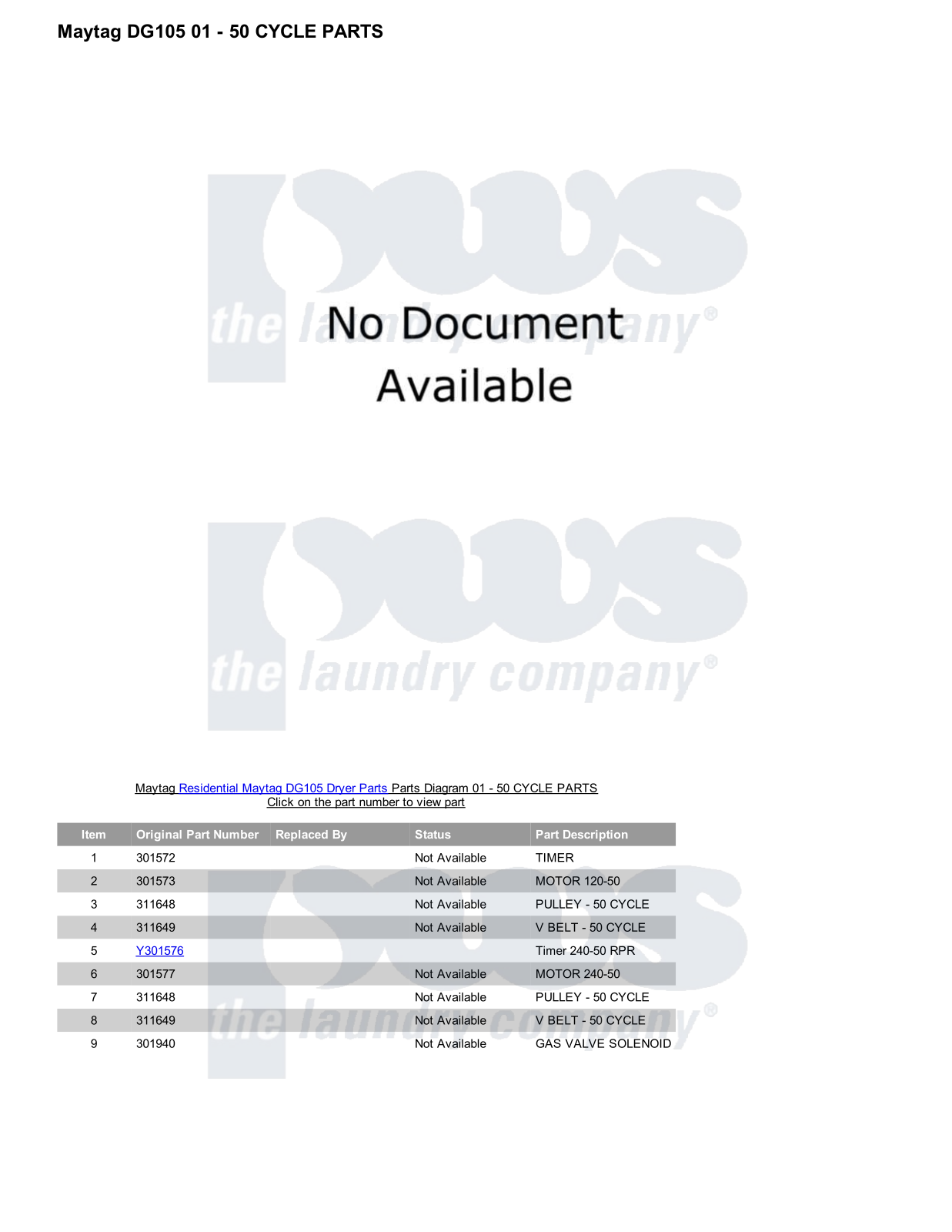 Maytag DG105 Parts Diagram