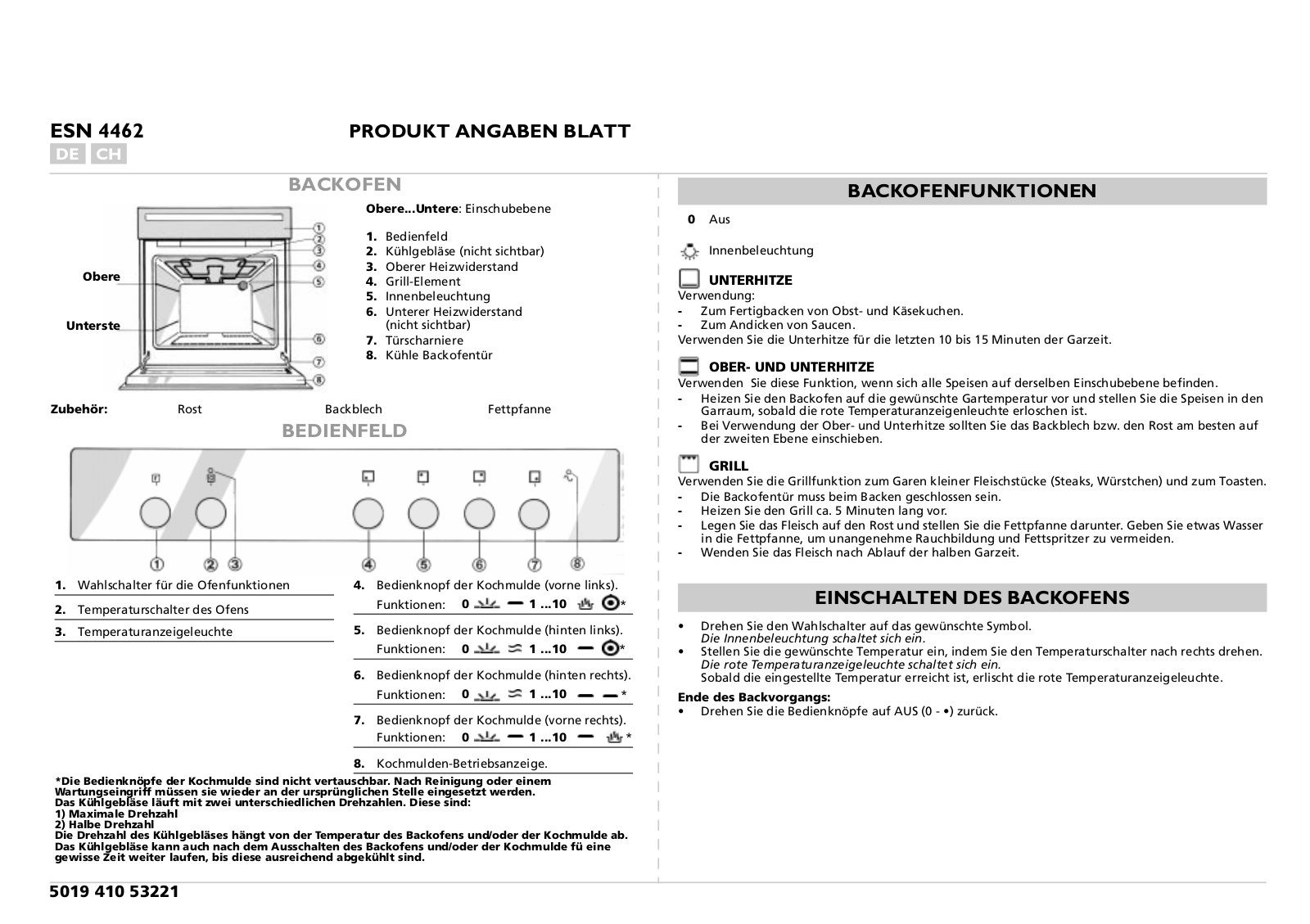 Whirlpool ESN 4462 WS, ESN 4462 SW PROGRAM CHART