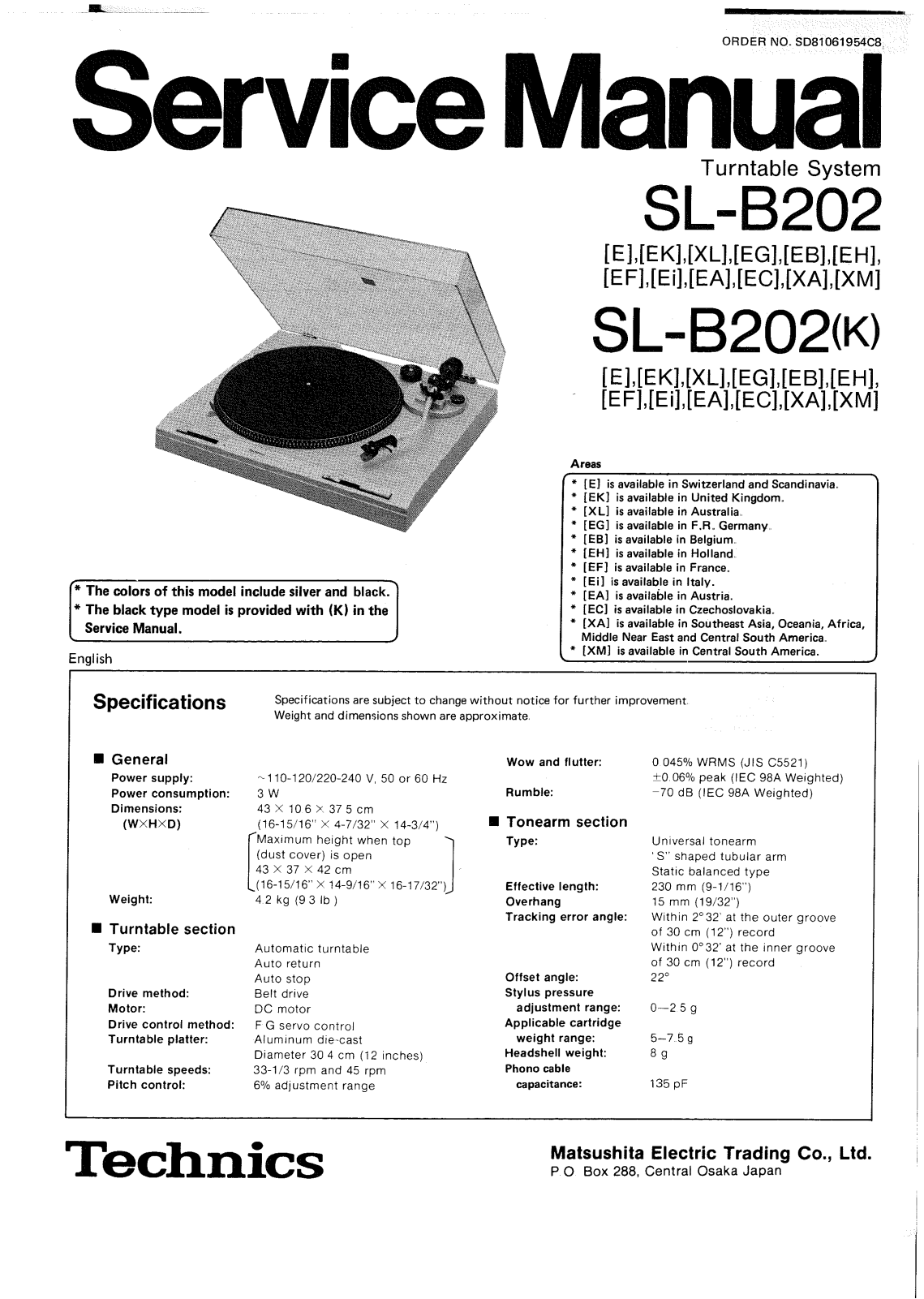 Technics SLB-202 Service manual