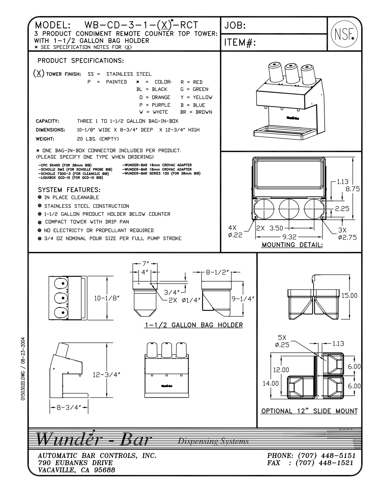 Wunder Bar WB-CD-3-1-X-RCT User Manual