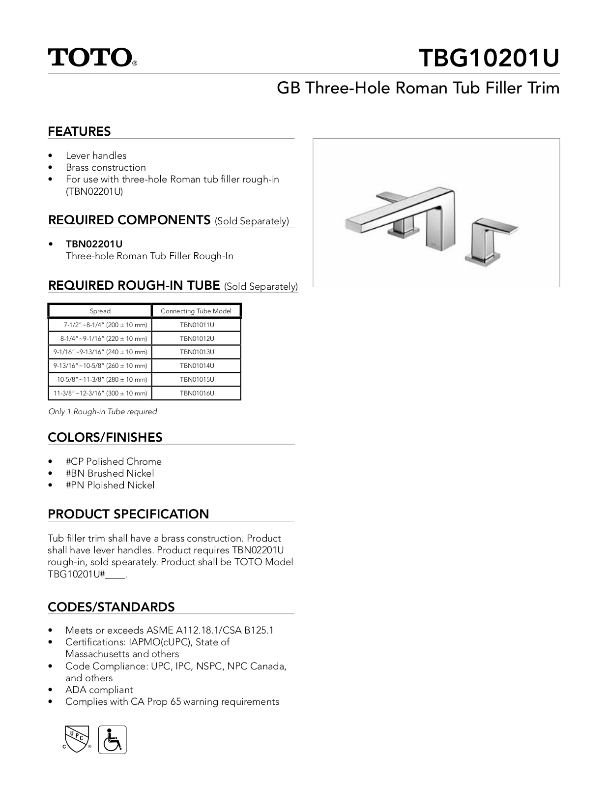TOTO SBSA1570 Specifications - ManualMachine.com