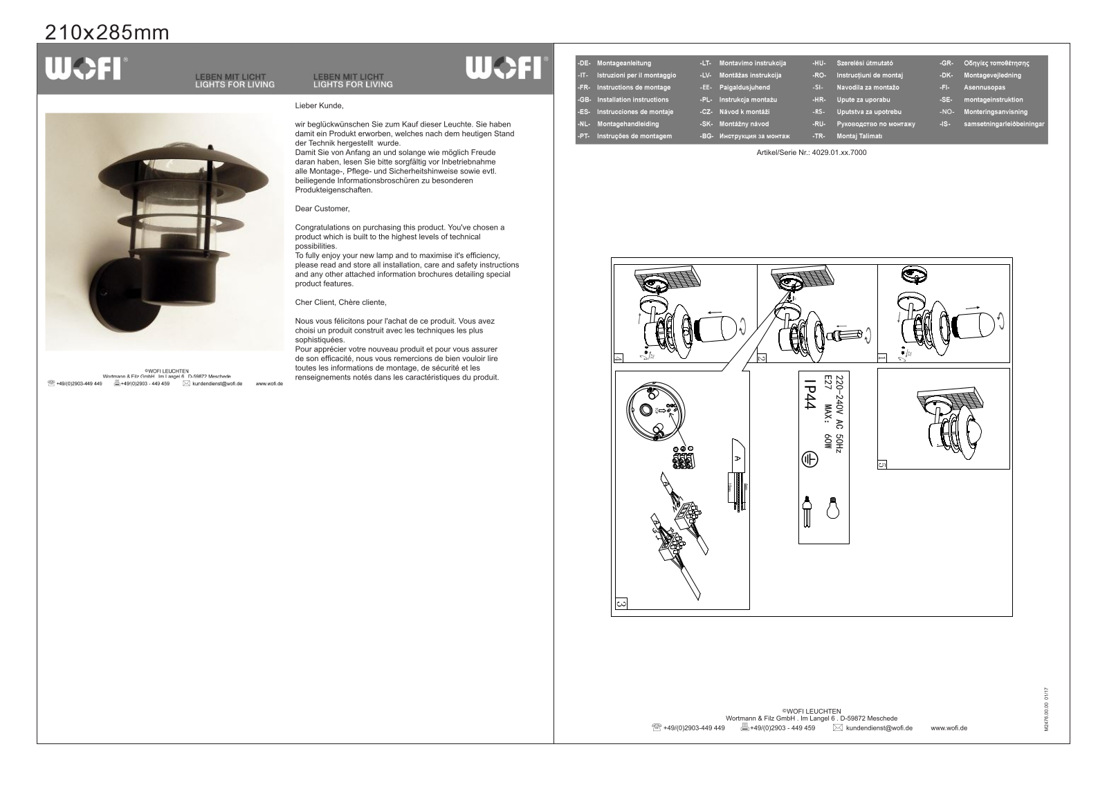 WOFI 4007.01.xx.7000 Installation Instructions