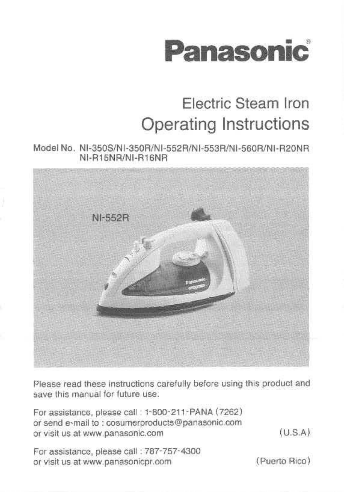 Panasonic Ni-350e, Ni-350r, Ni-552r, Ni-553r, Ni-560r Owner's Manual