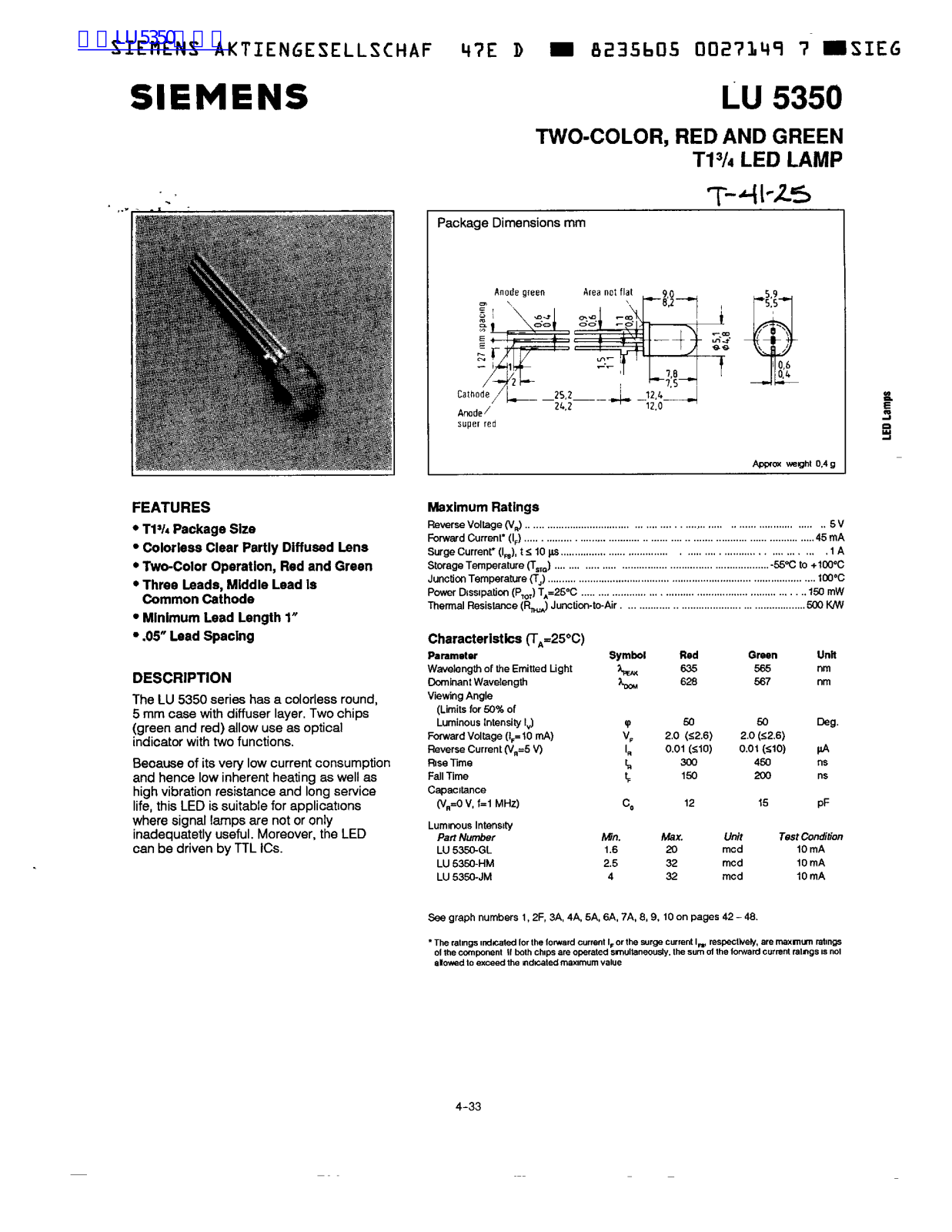 Siemens LU 5350 Technical data