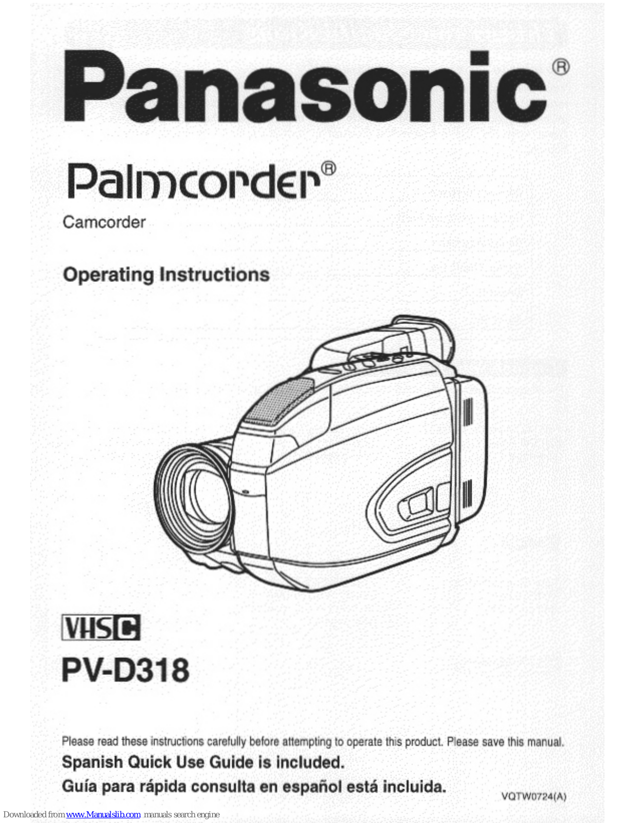 Panasonic Palmcorder PV-D318, PVD318D - VHS-C CAMCORDER User Manual