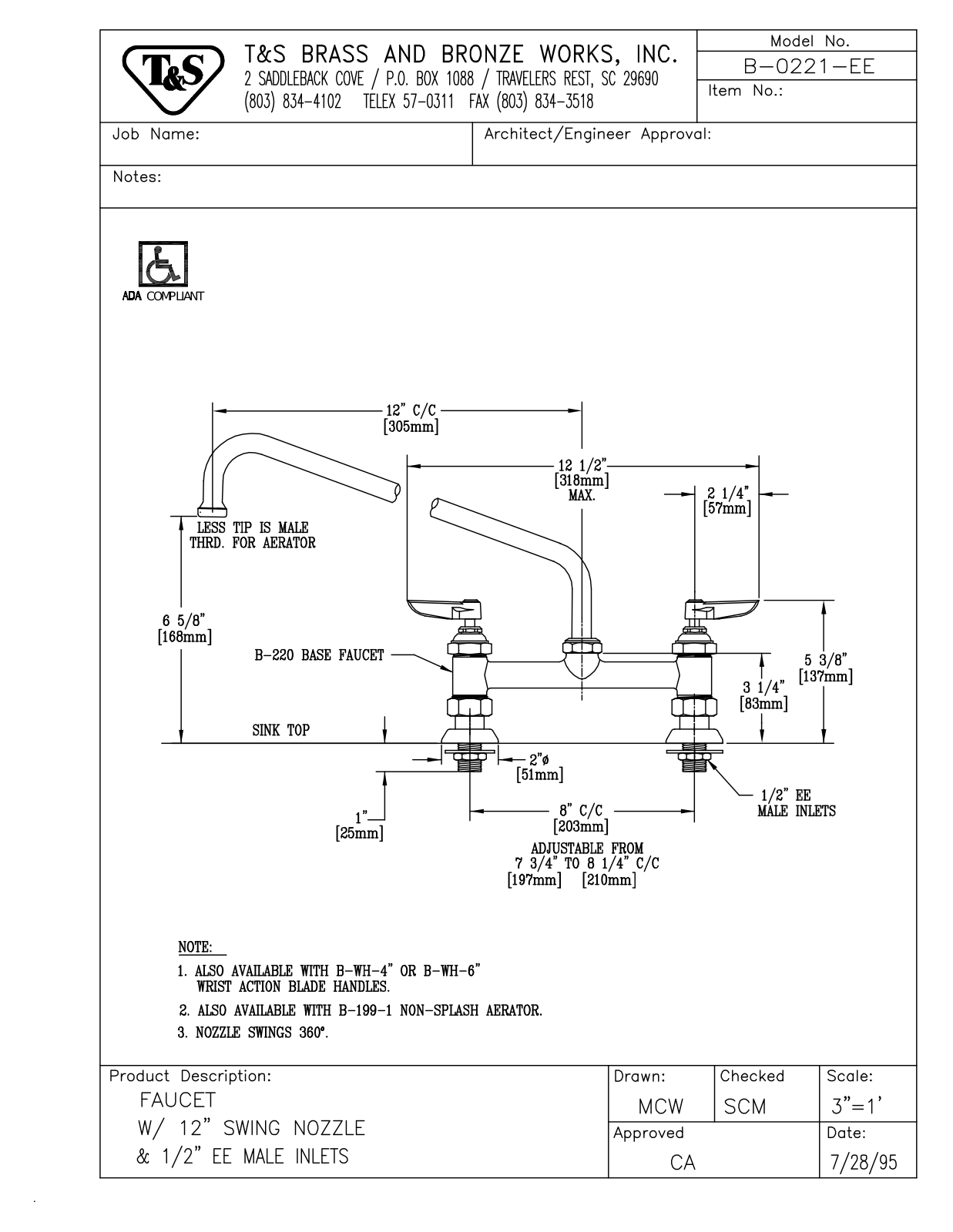 T & S Brass & Bronze Works B-0221-EE General Manual