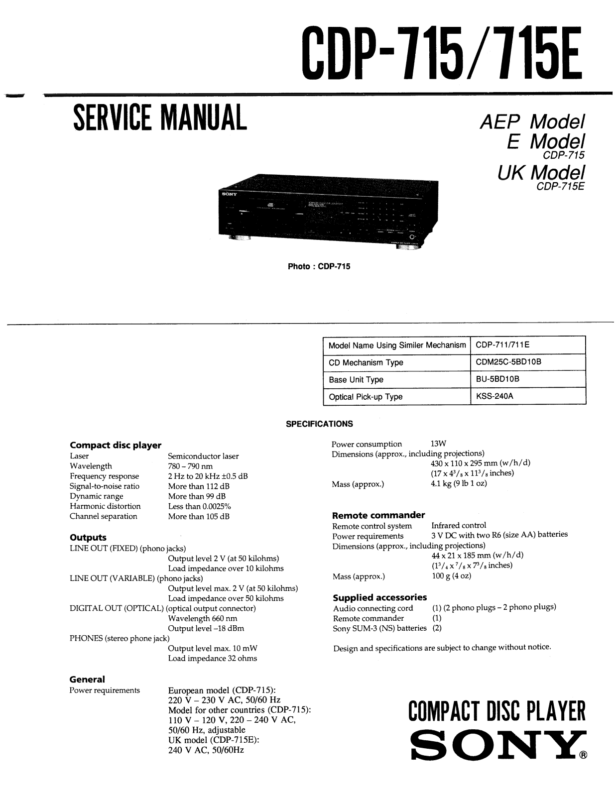 Sony CDP-715, CDP-715-E Service manual
