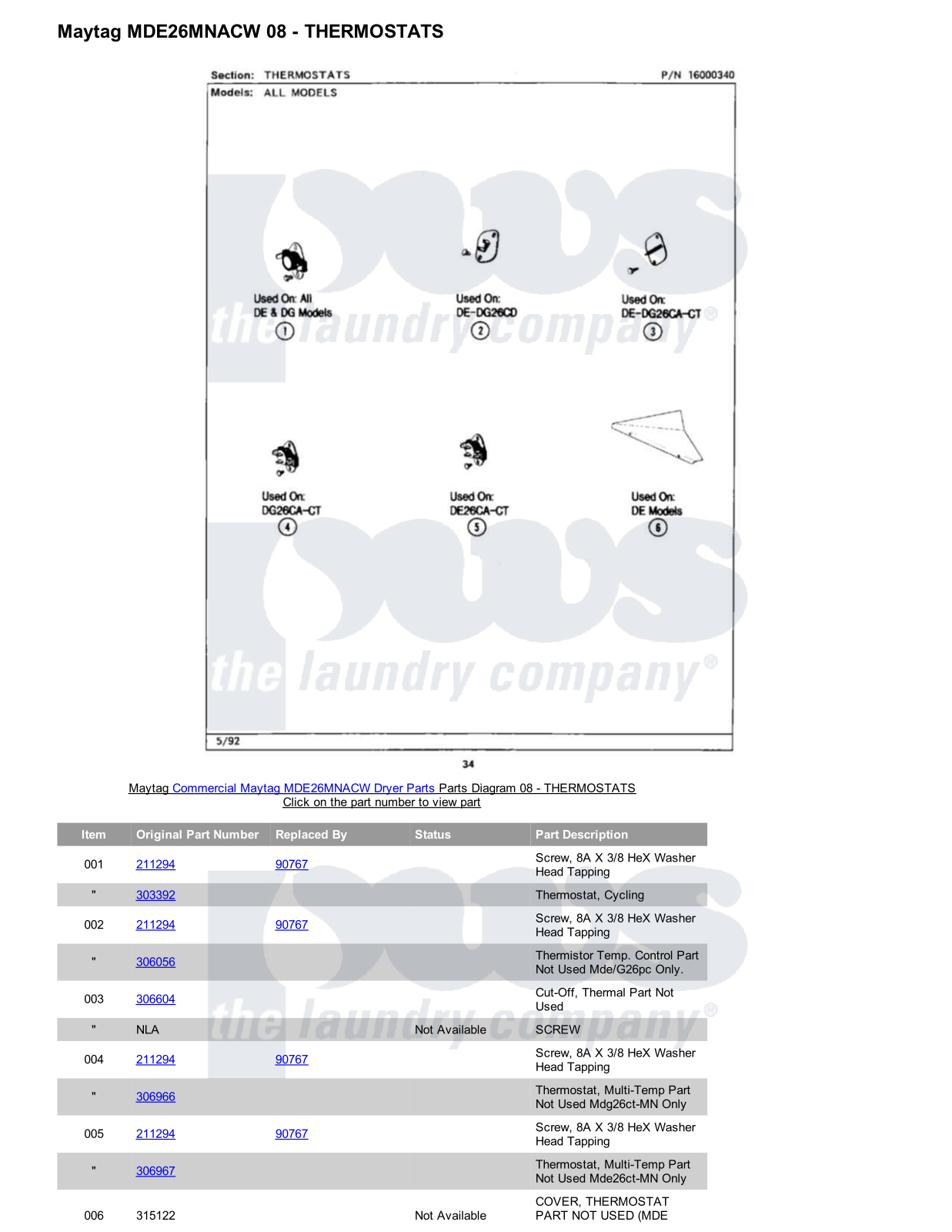 Maytag MDE26MNACW Parts Diagram