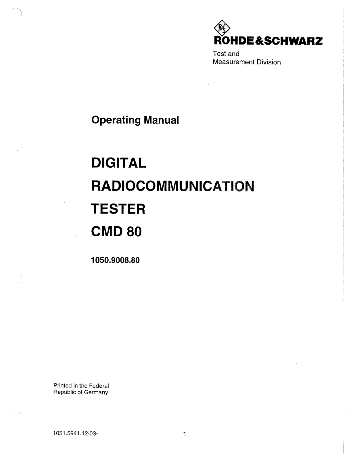 Rohde & Schwarz CMD 80 User Manual