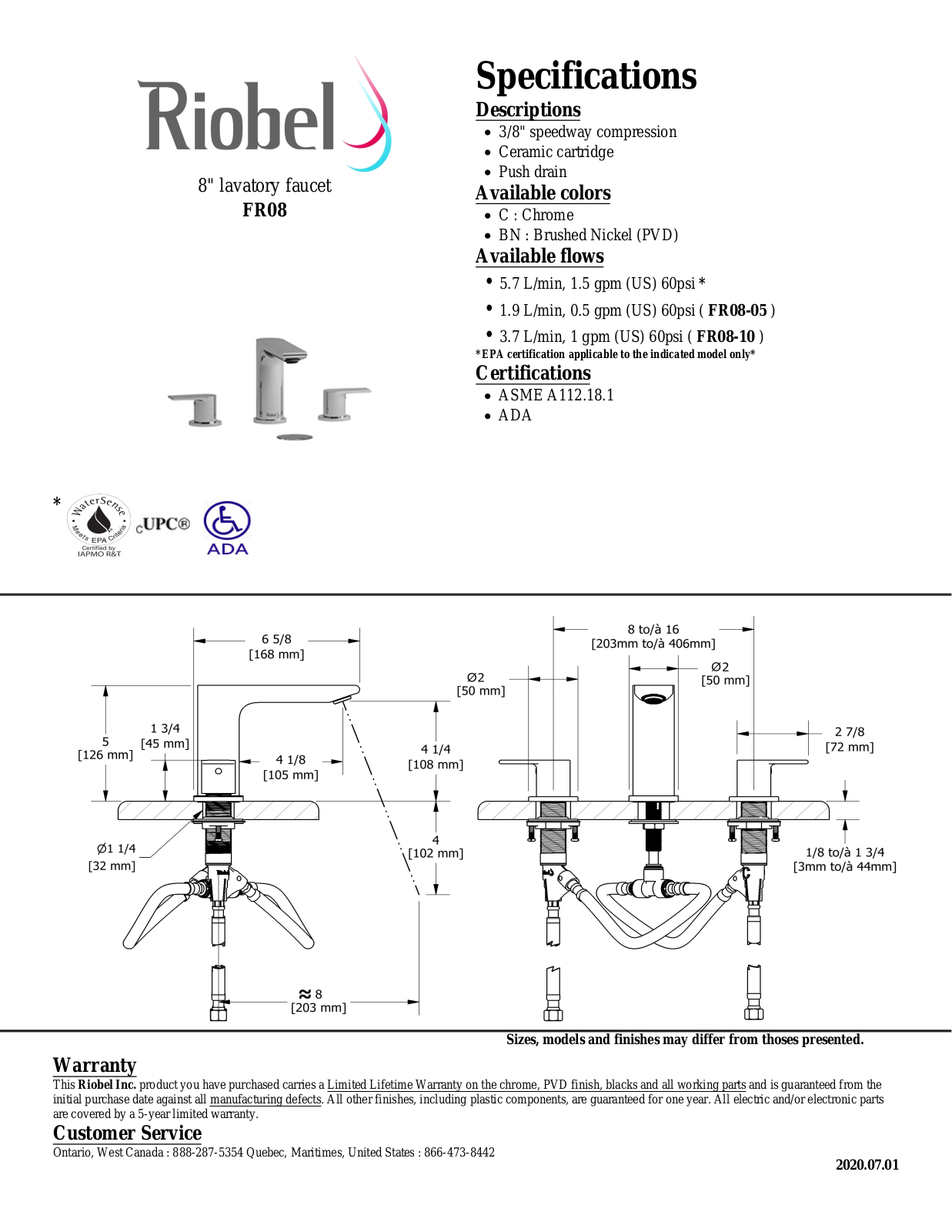 Riobel FR08BN, FR08BN05, FR08C, FR08C10, FR08C05 Specifications - ManualMachine.com