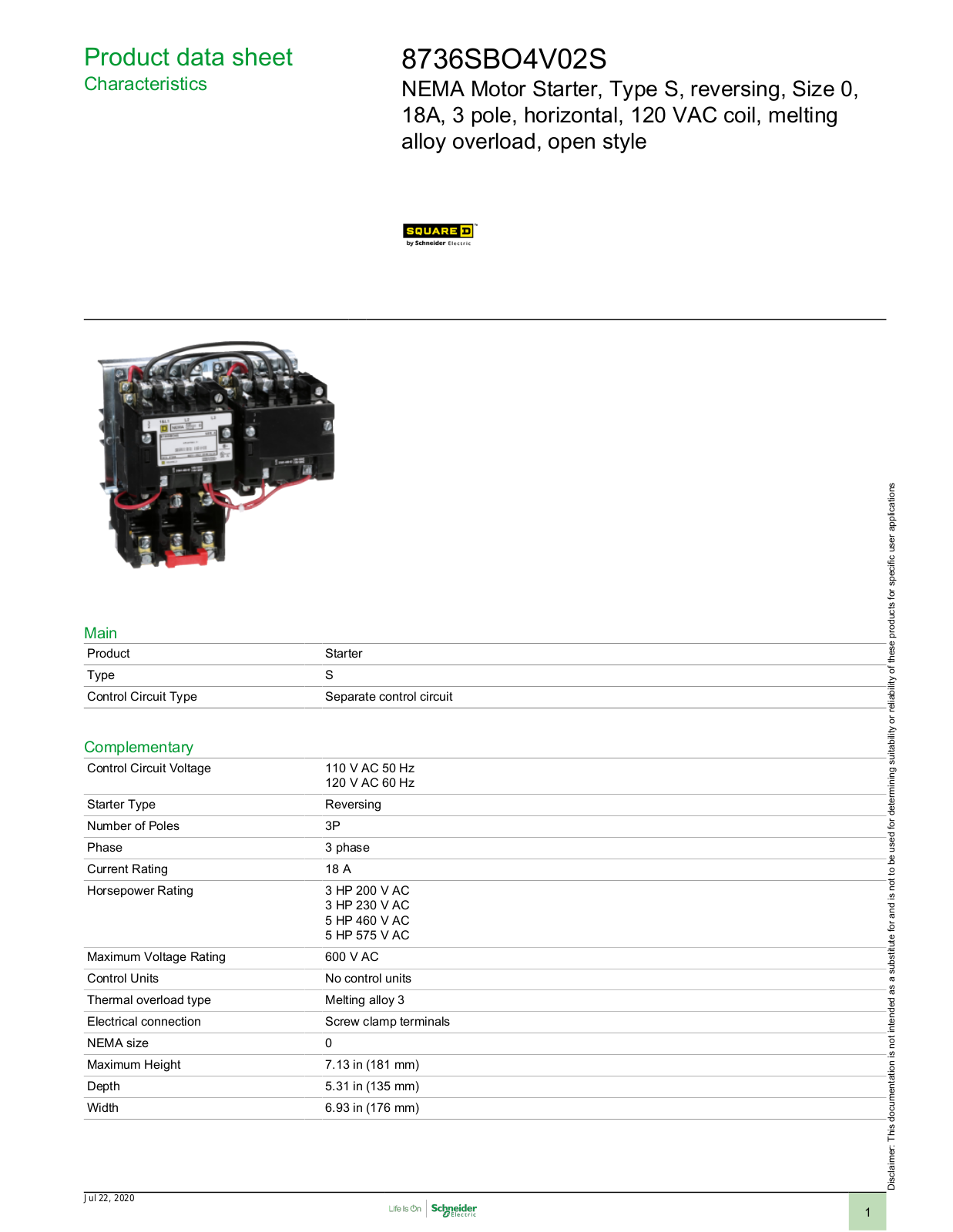 Square D 8736SBO4V02S Data Sheet