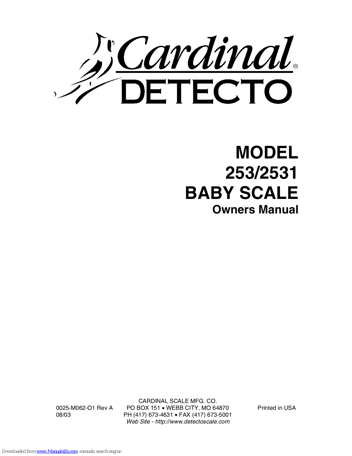 Cardinal Detecto 253, Detecto 2531 Owner's Manual