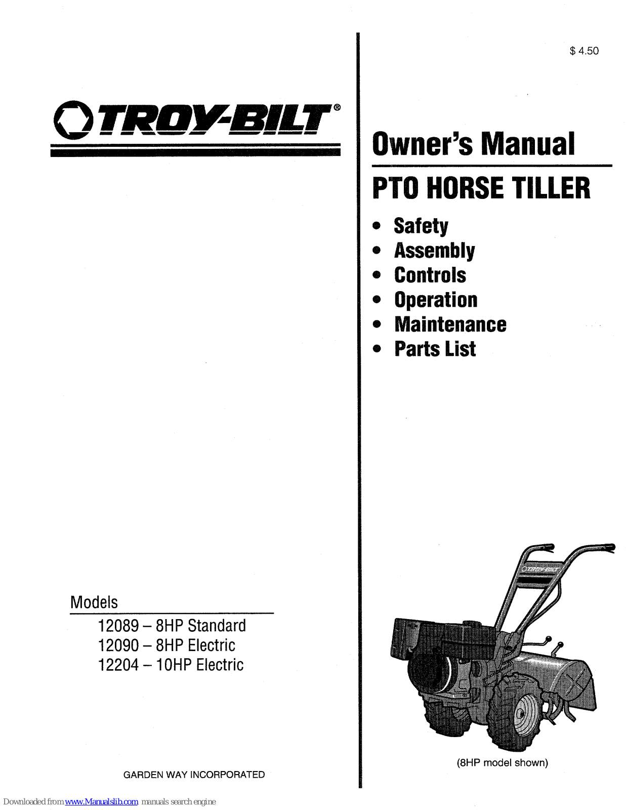 Troy-Bilt Horse 12204, Horse 12089, Horse 12090 Owner's Manual