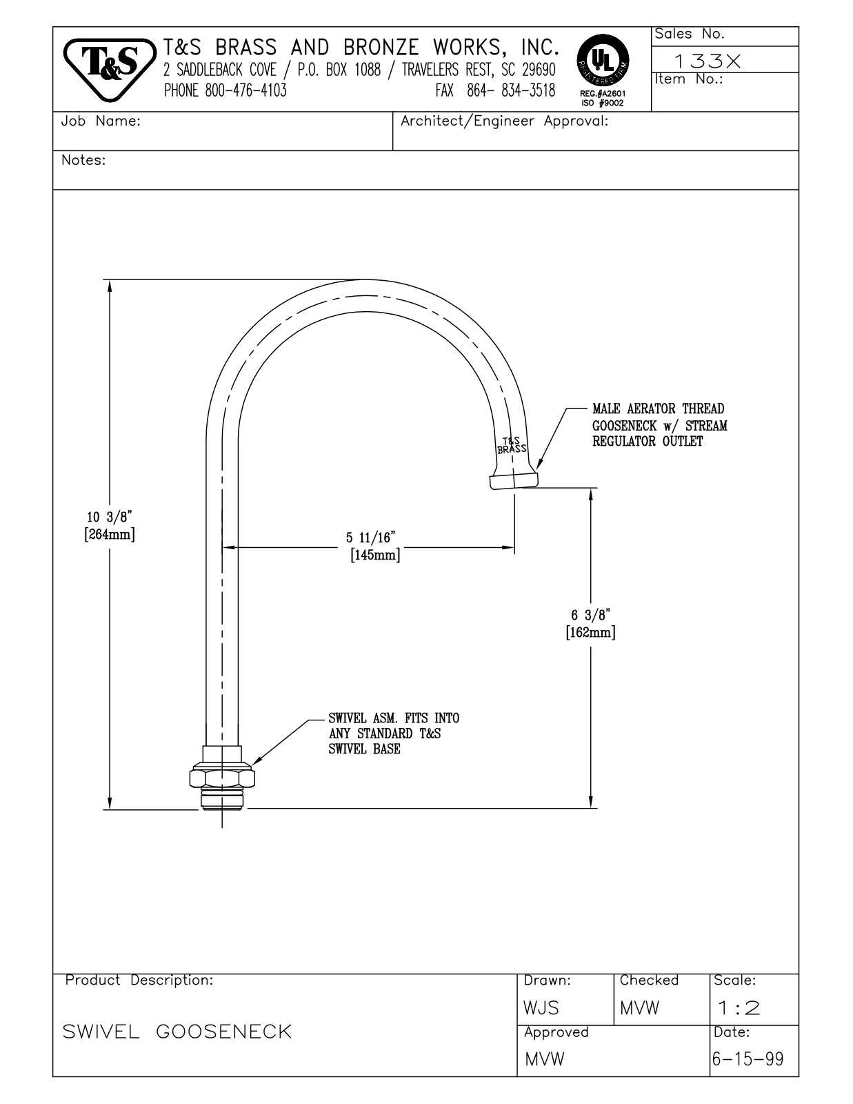 T & S Brass & Bronze Works 133X General Manual