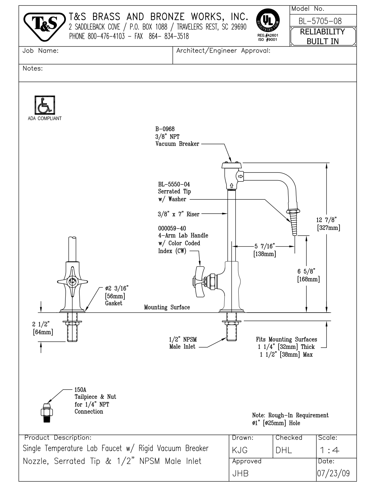 T & S Brass & Bronze Works BL-5705-08 General Manual