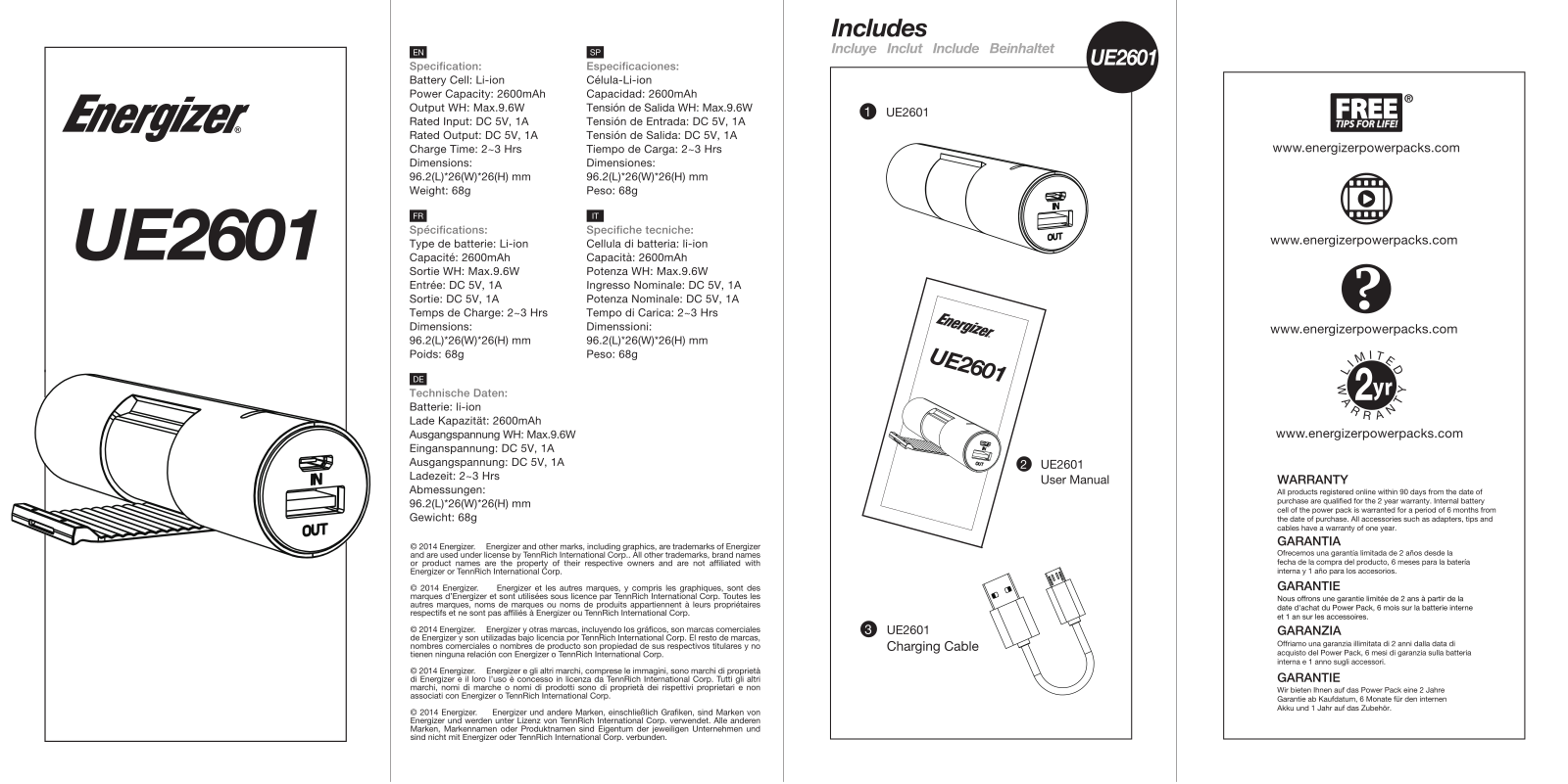 Energizer UE2601 User guide