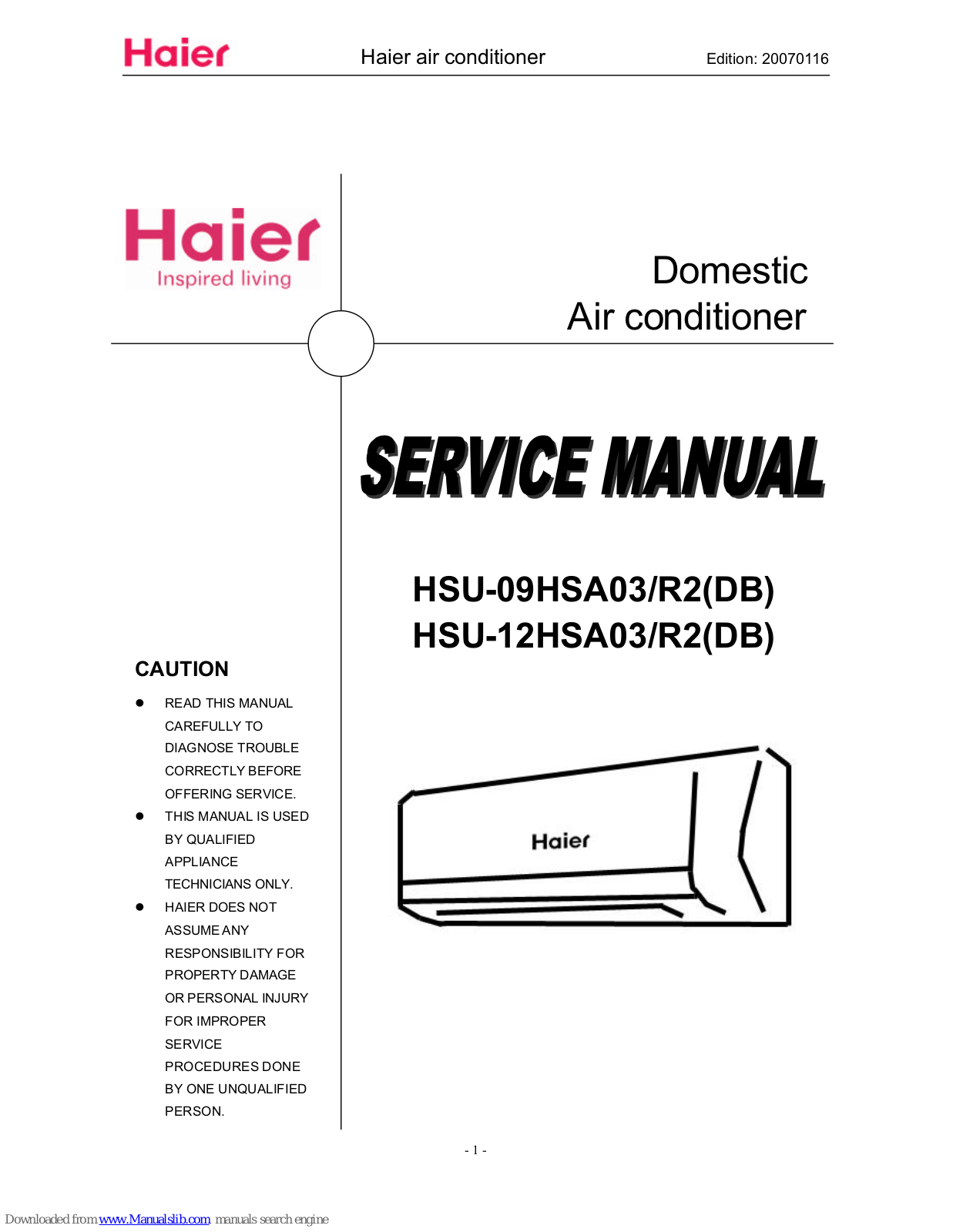 Haier HSU-12HSA03, HSU-12HSA03-R2 Service Manual