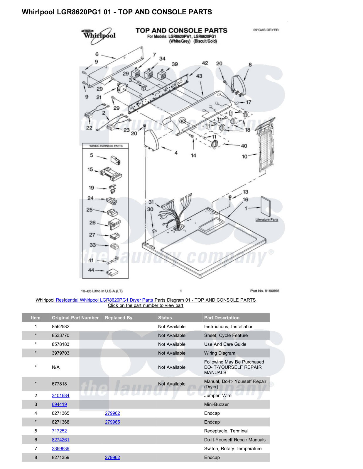 Whirlpool LGR8620PG1 Parts Diagram