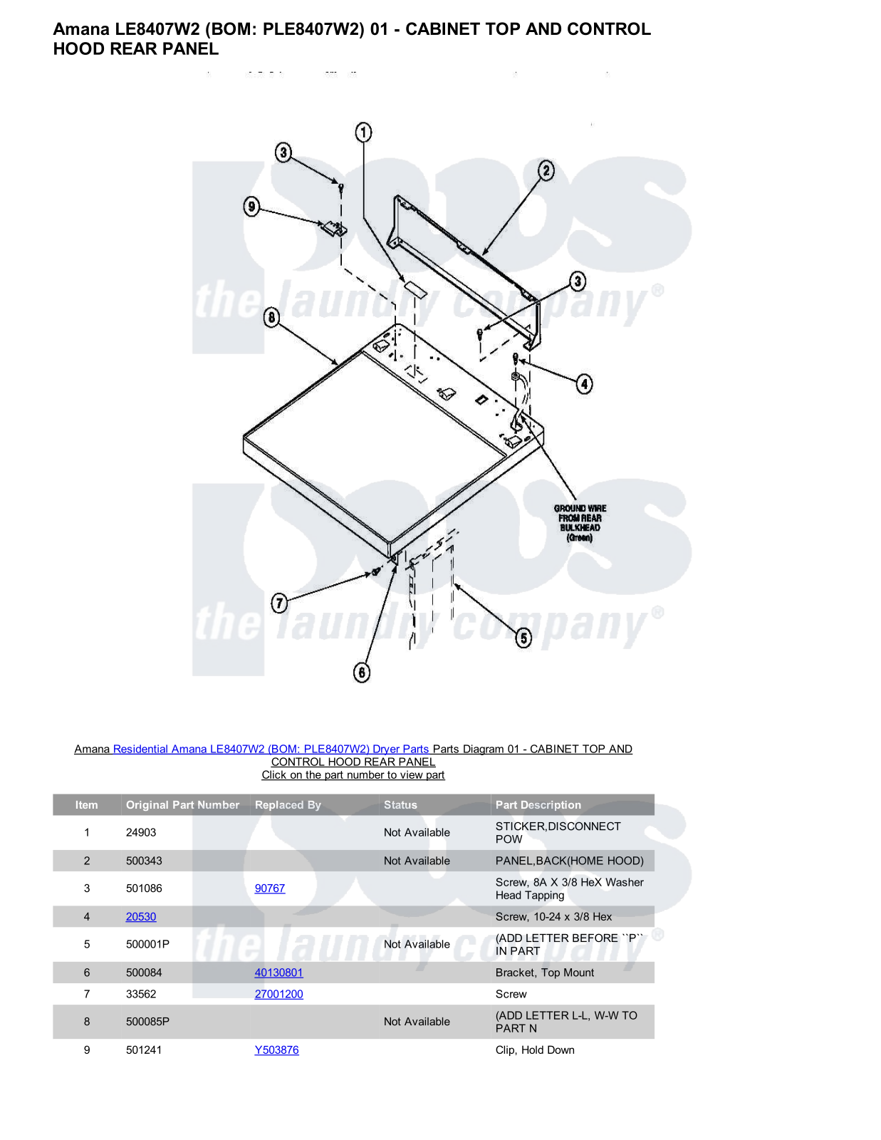 Amana LE8407W2 Parts Diagram