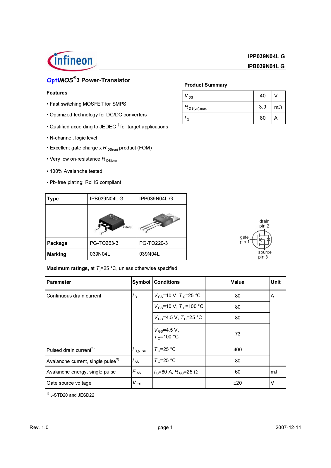 Datasheet ipb039n04l_rev1[1].0 Datasheet - ManualMachine.com