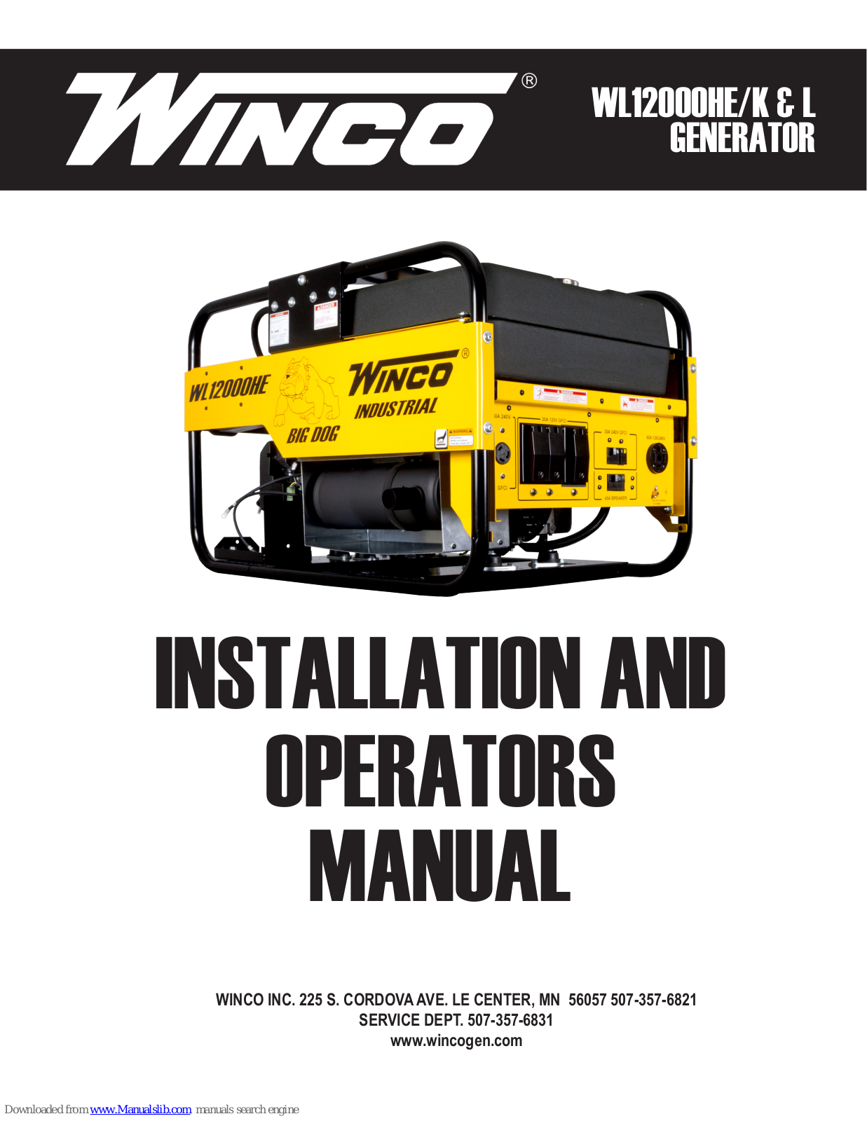 Winco WL12000HE/K, WL12000HE/L Installation And Operator's Manual