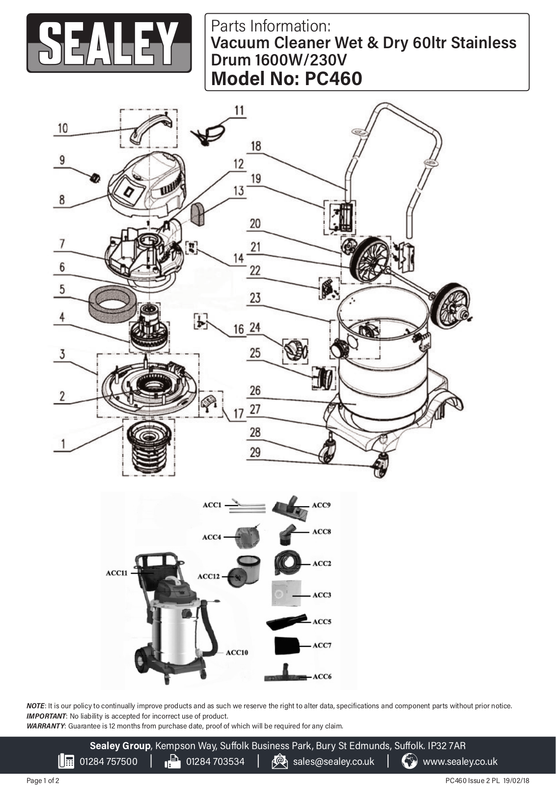 Sealey Pc460 Parts Listing - ManualMachine.com