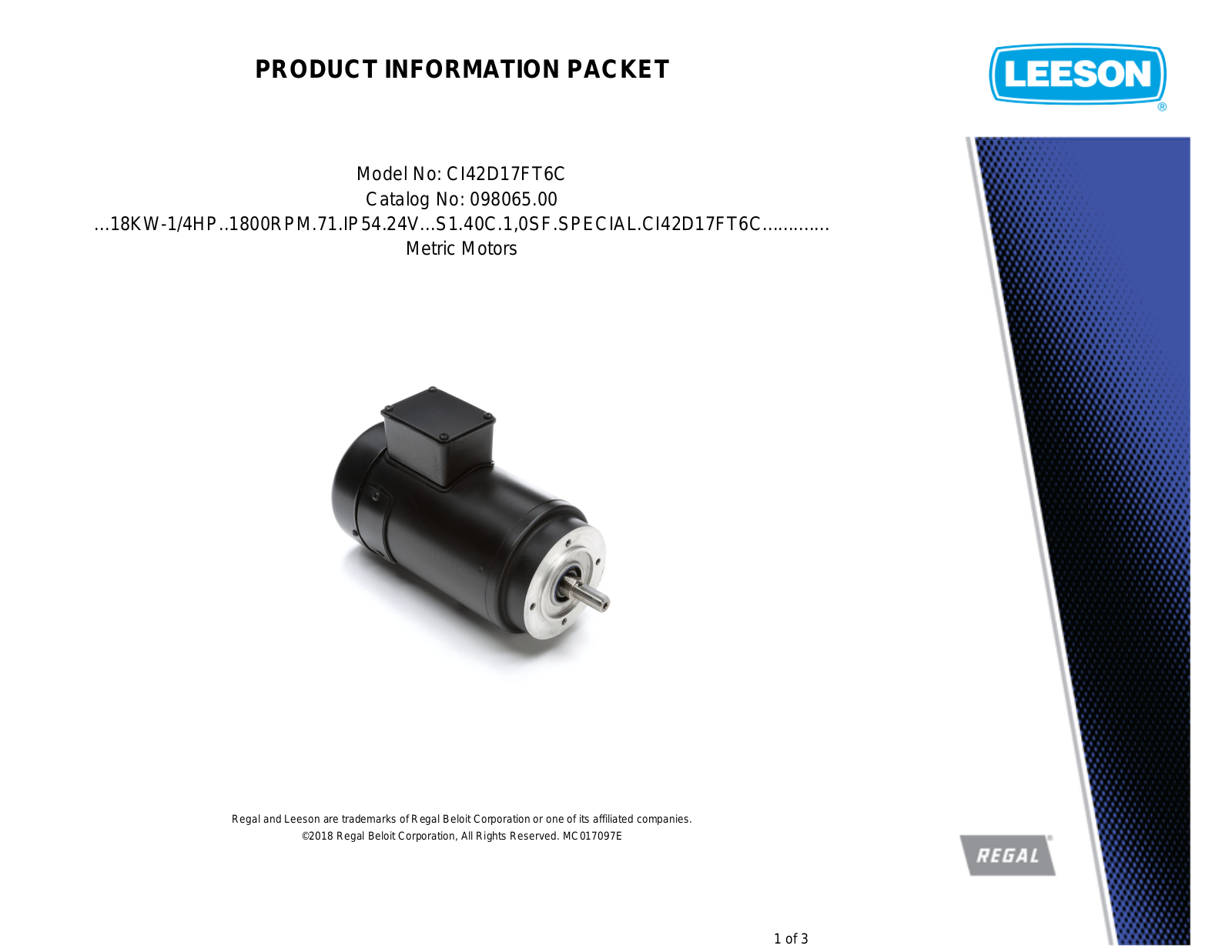 Leeson 098065.00 Product Information Packet