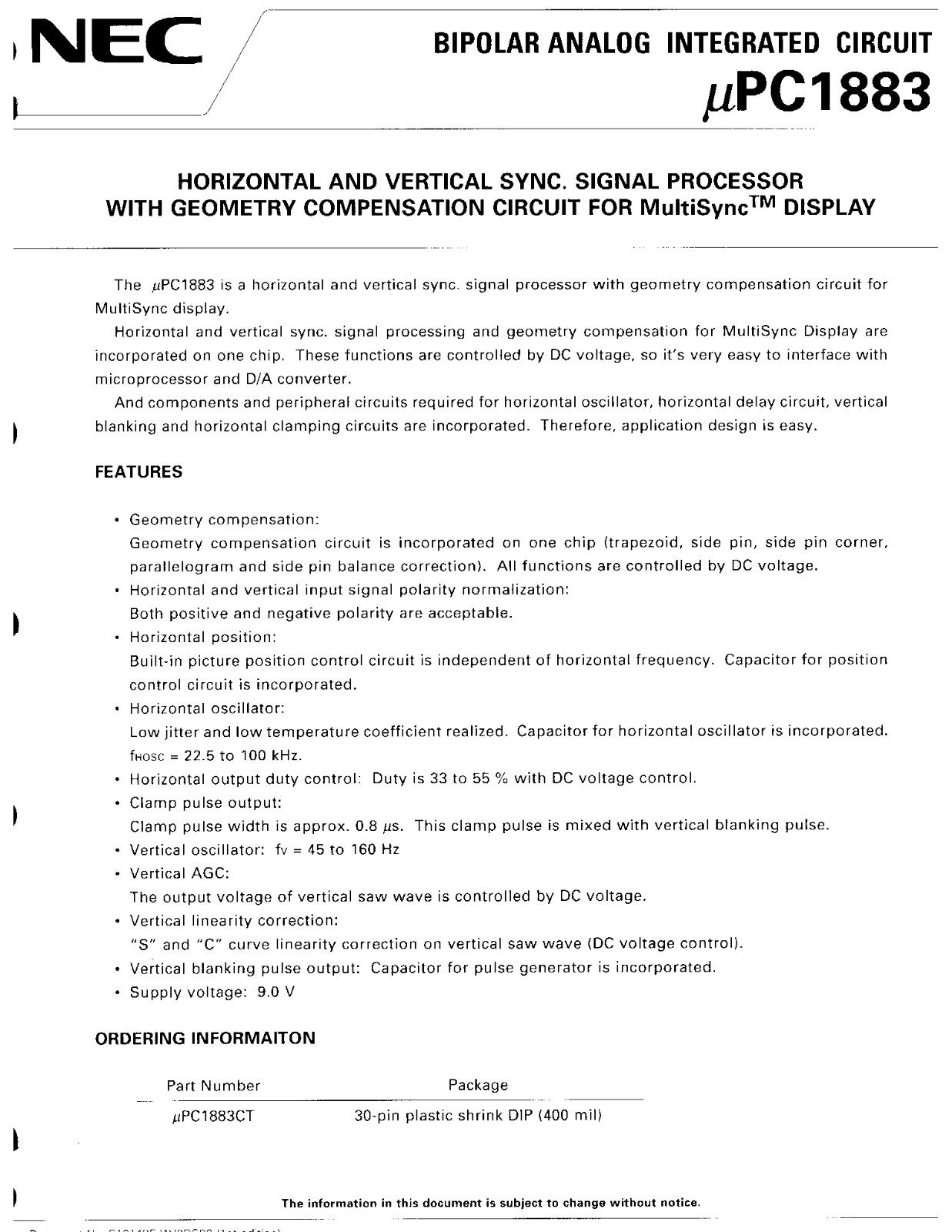 NEC uPC1883 Datasheet