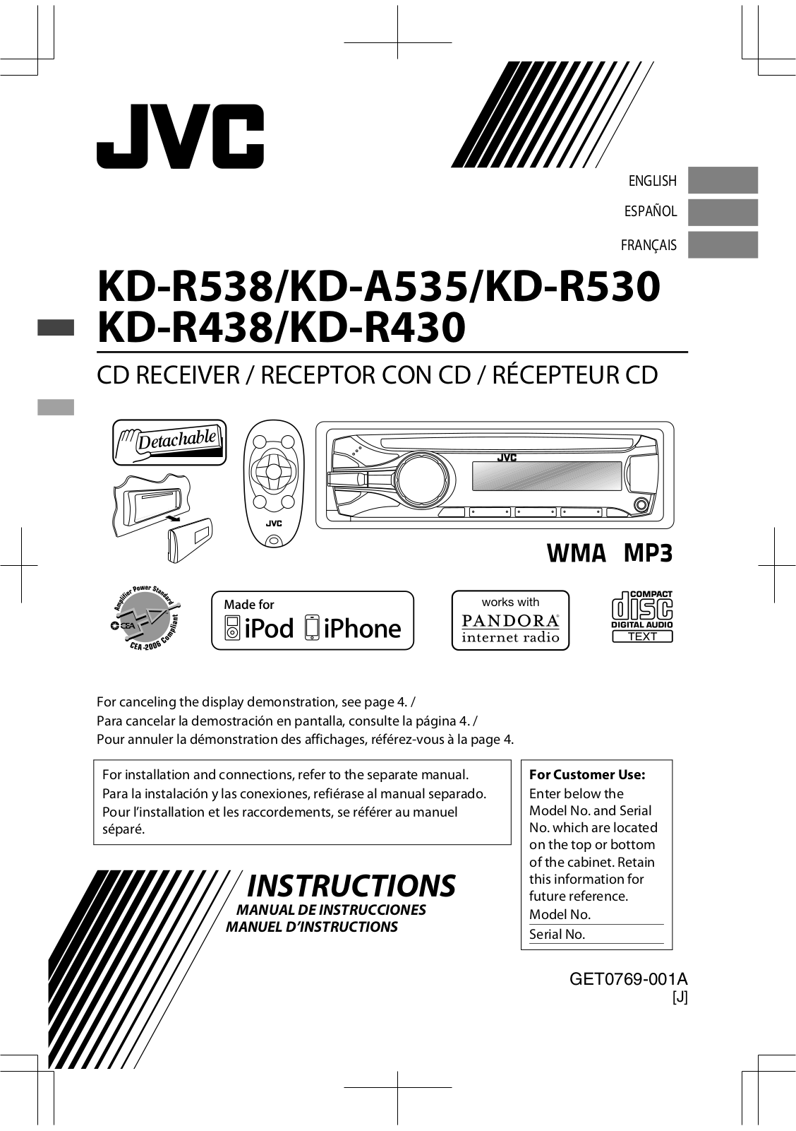 JVC KD-R530, KD-A535, KD-R430, KD-R438, KD-R538 User Manual