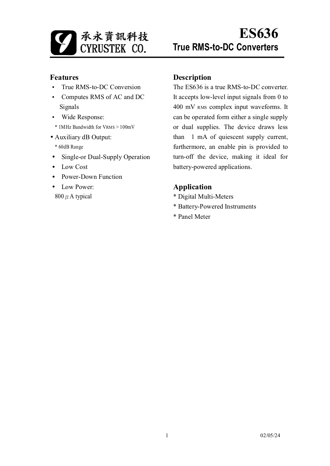 CYRTK ES636N Datasheet