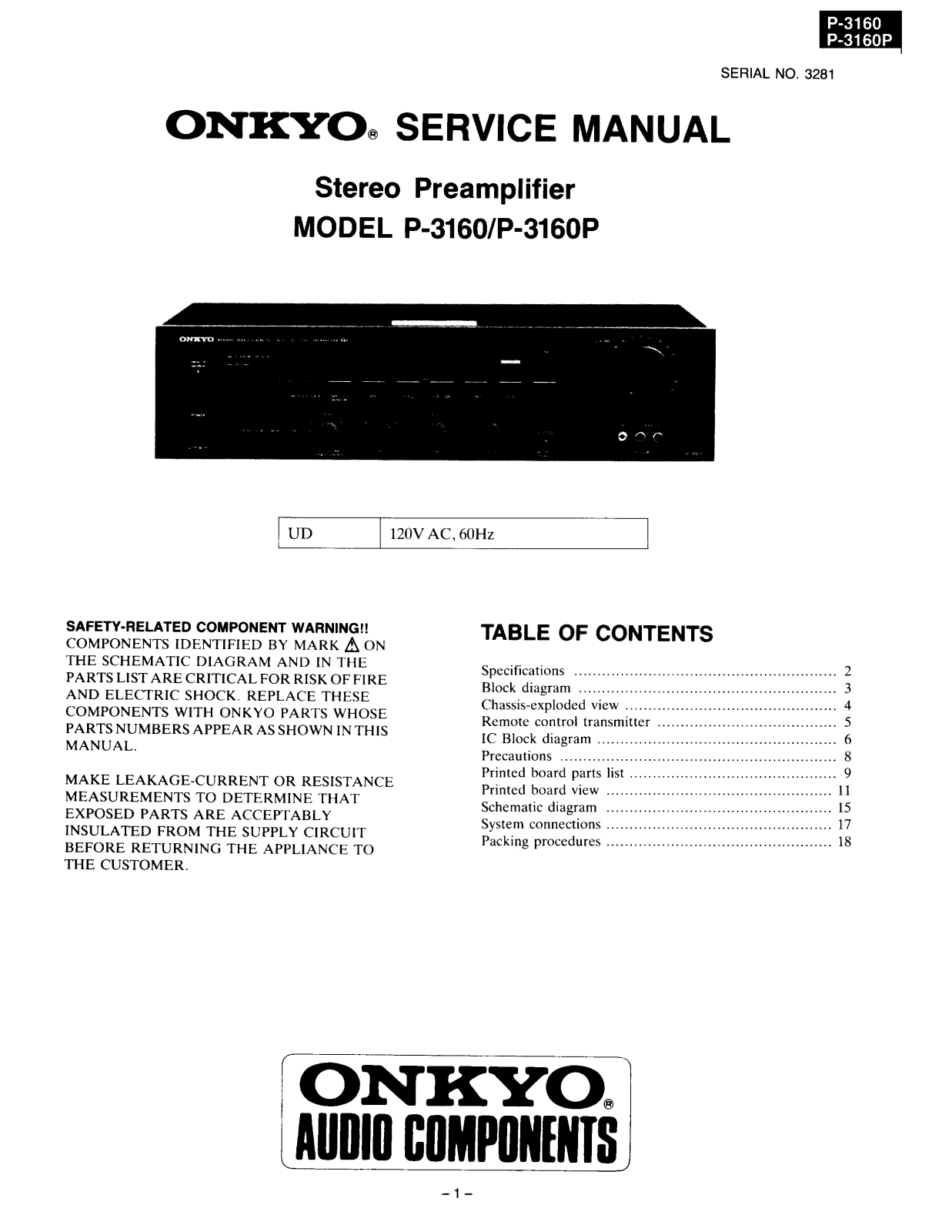 Onkyo P-3160, P-3160-P Service manual