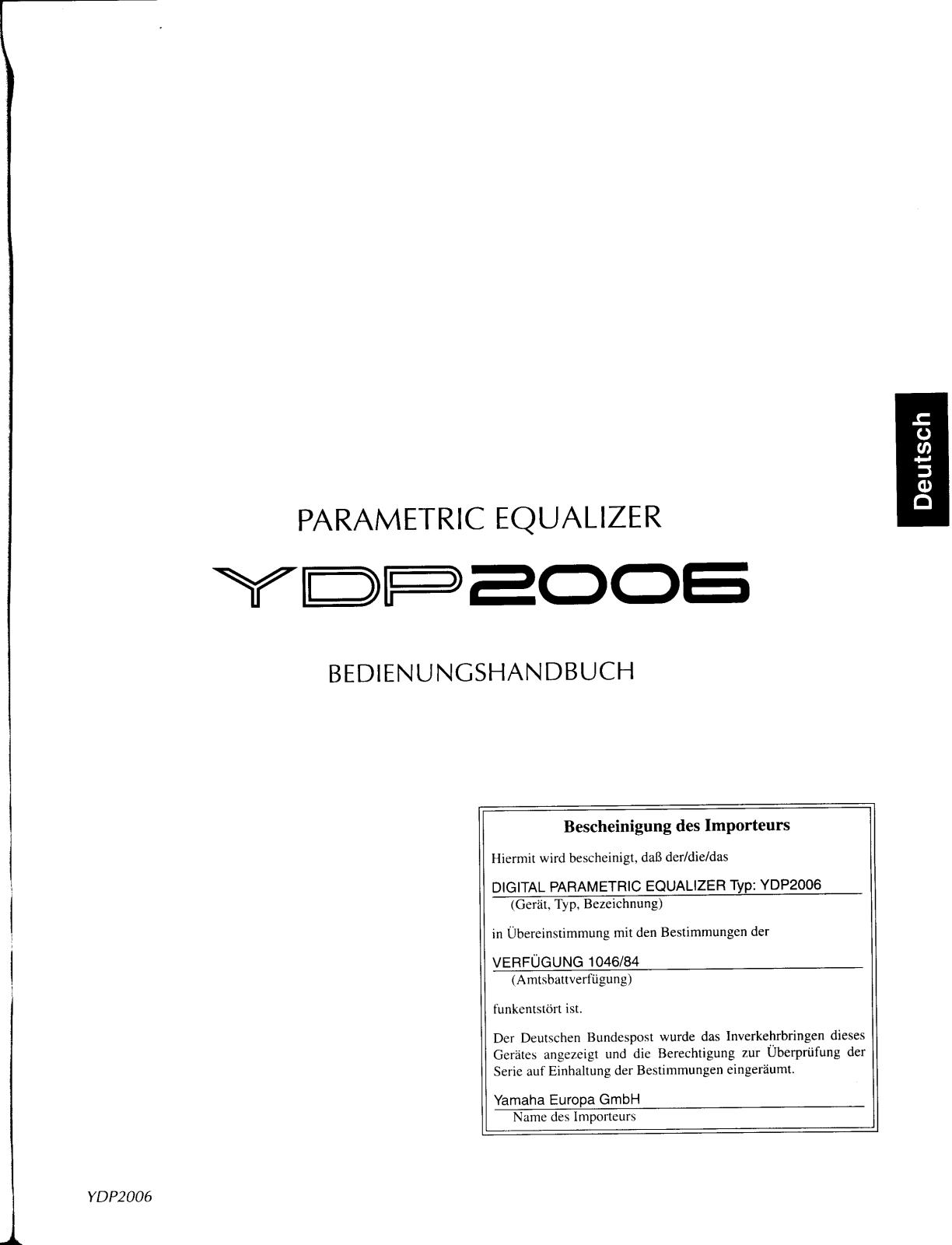 Yamaha YDP-2006 User Manual