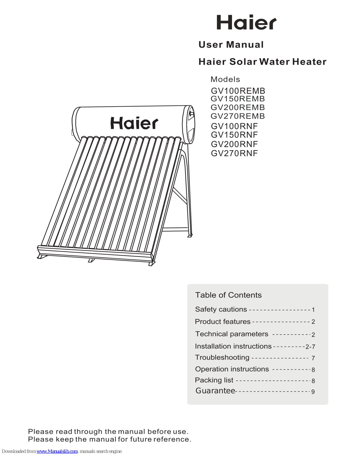 Haier GV270RNF, GV270REMB User Manual