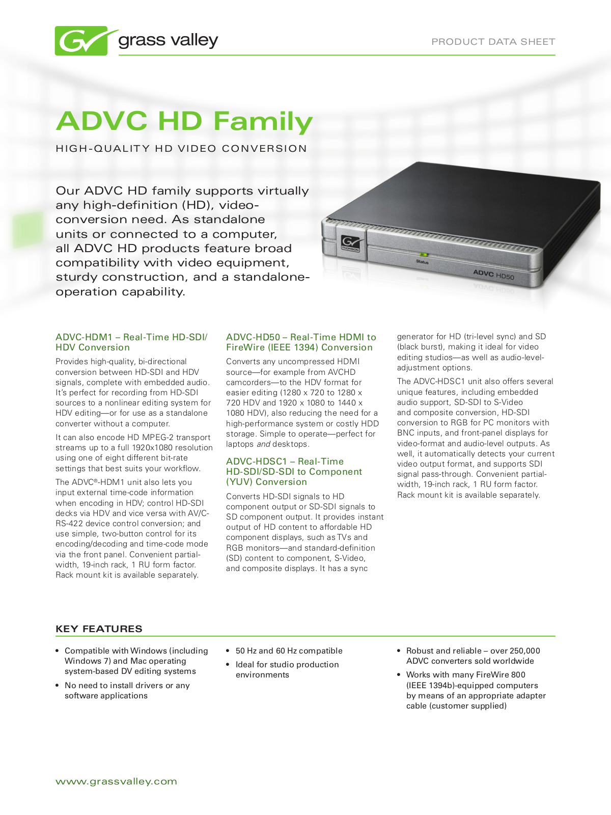 Grass valley ADVC HD DATASHEET