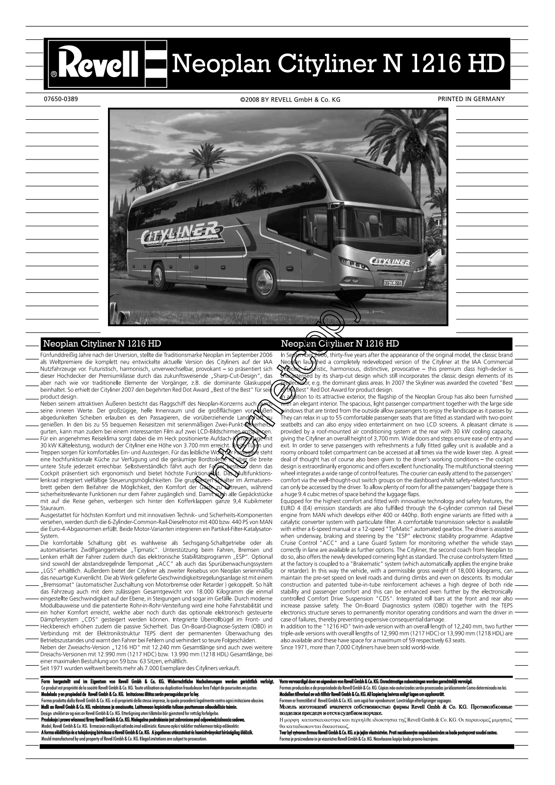 REVELL Omnibus Neoplan VIP Class Cityliner N1216HD User Manual