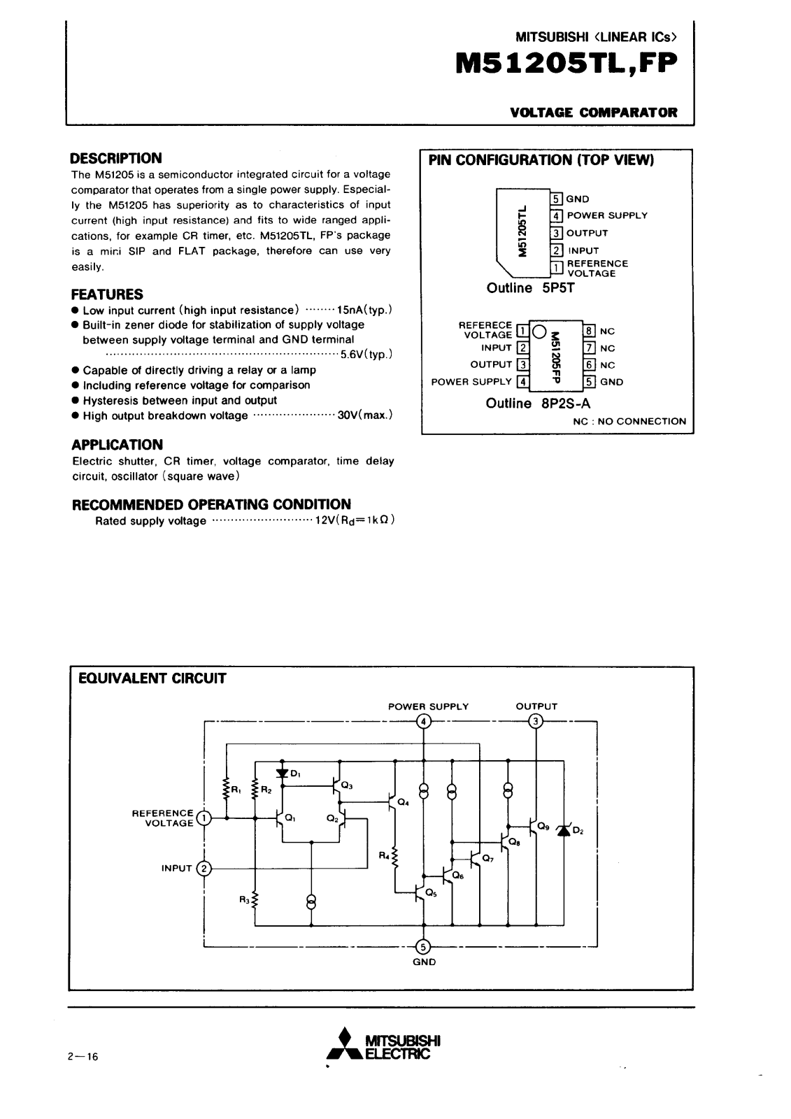 Mitsubishi M51205TL, M51205FP Datasheet