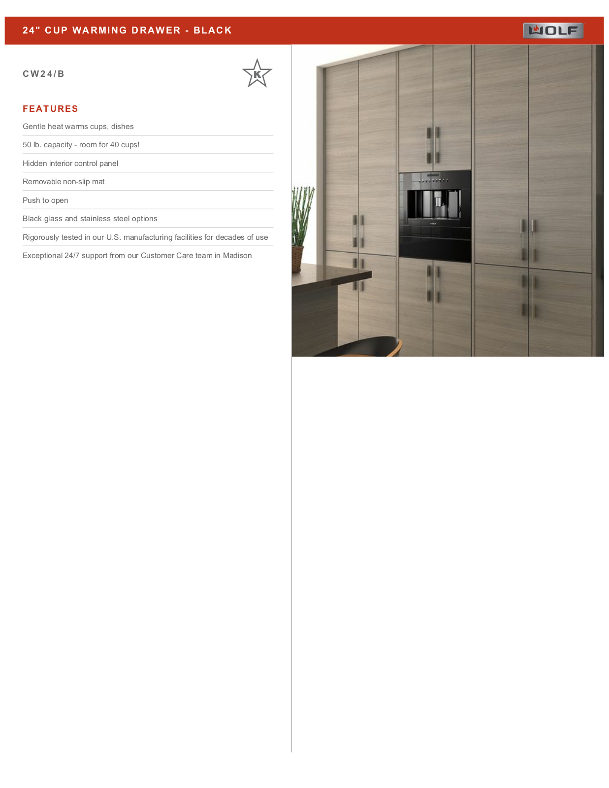 Wolf CW24B Specification Sheet