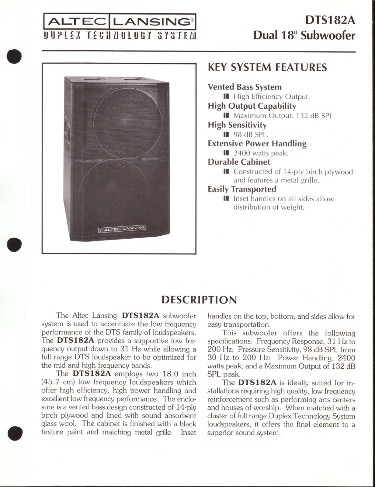 Altec lansing DTS182A User Manual