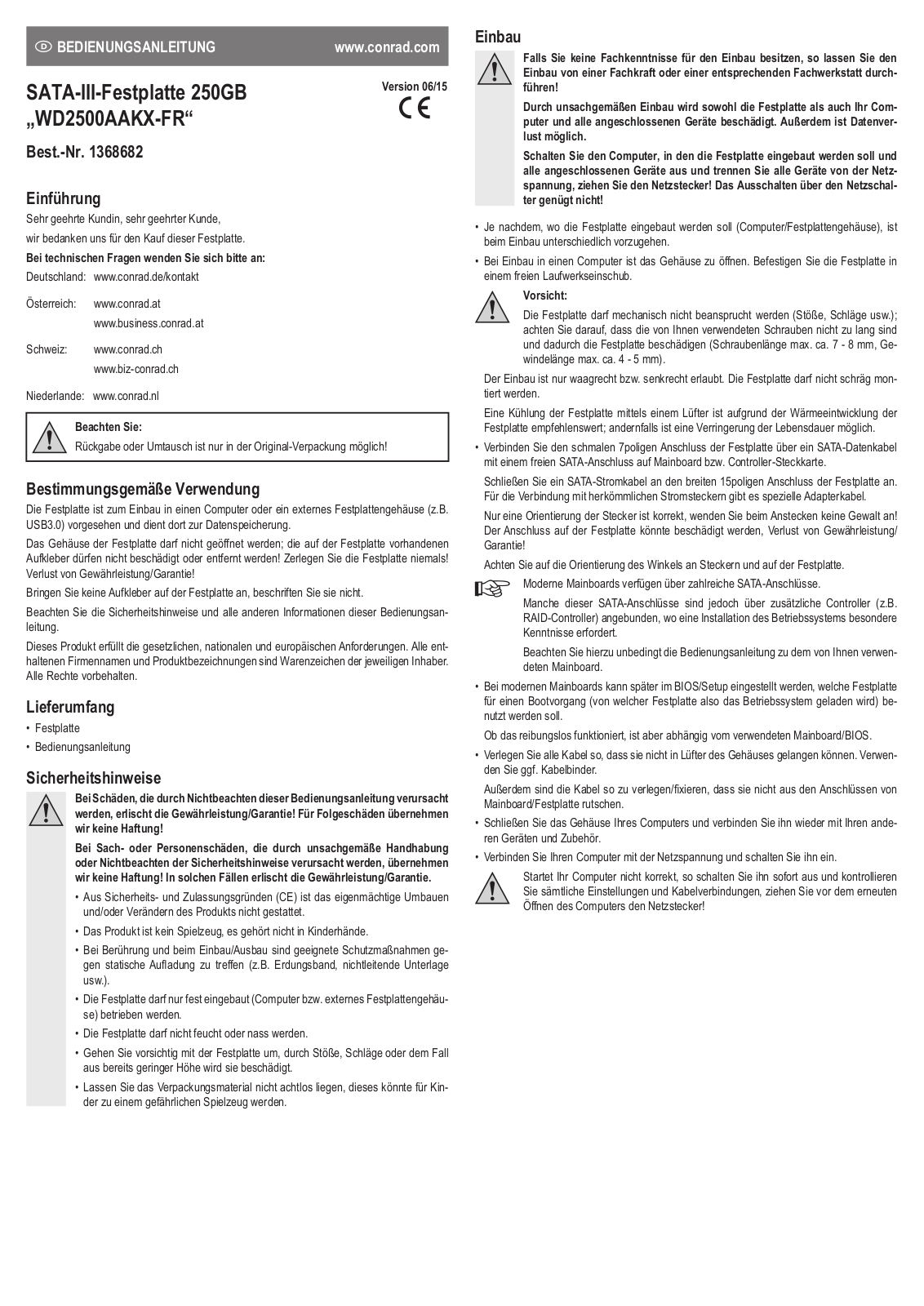 Western Digital WD2500AAKX-FR Operation Manual