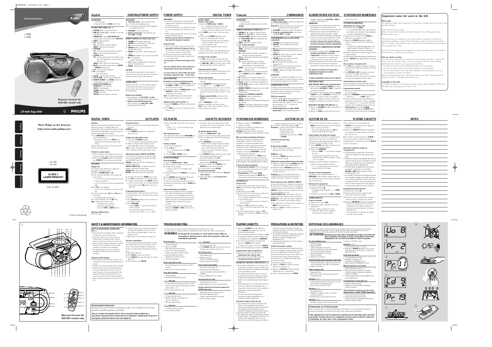 Philips AZ1500, AZ1505 User Manual