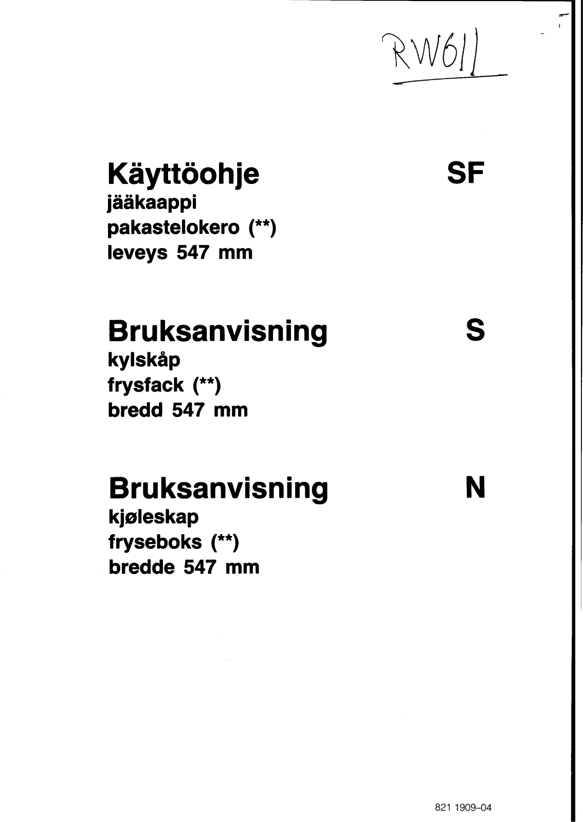 Rosenlew RJS169EKO User Manual