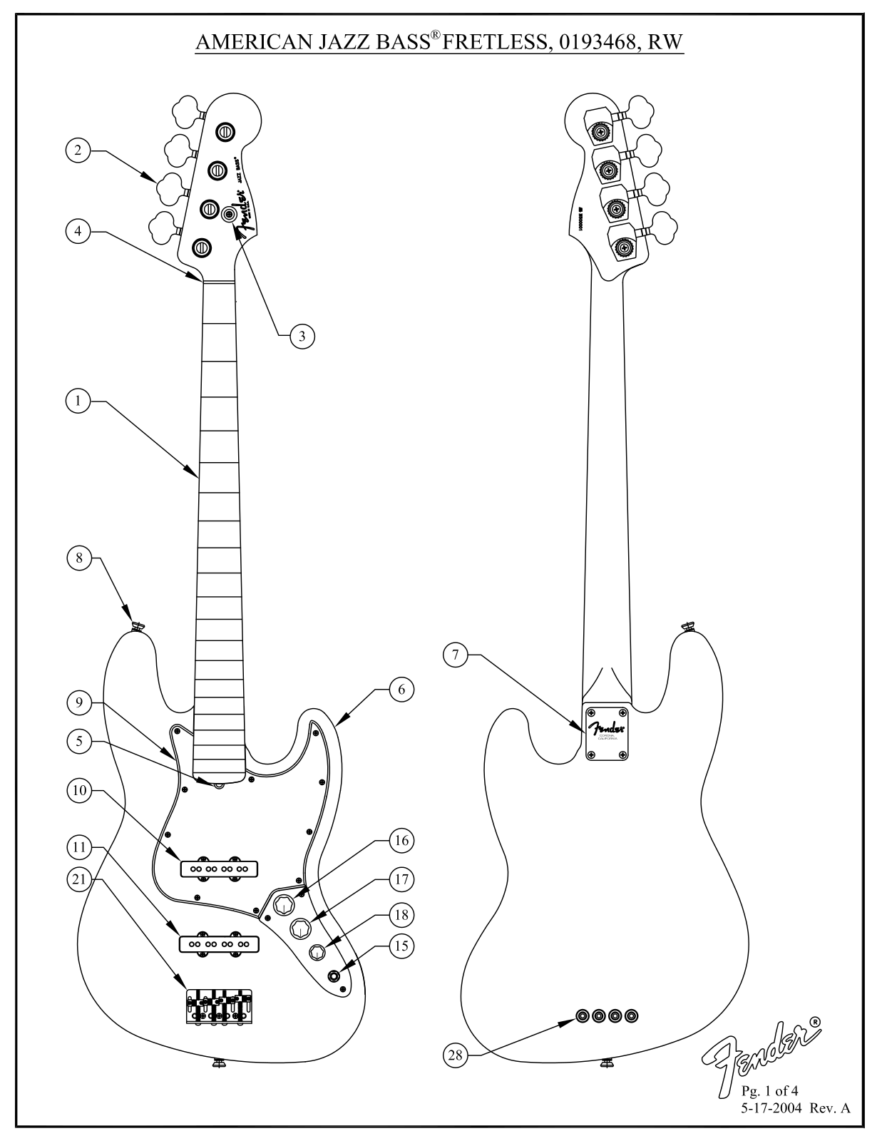 Fender American-Jazz-Bass-Fretless Service Manual