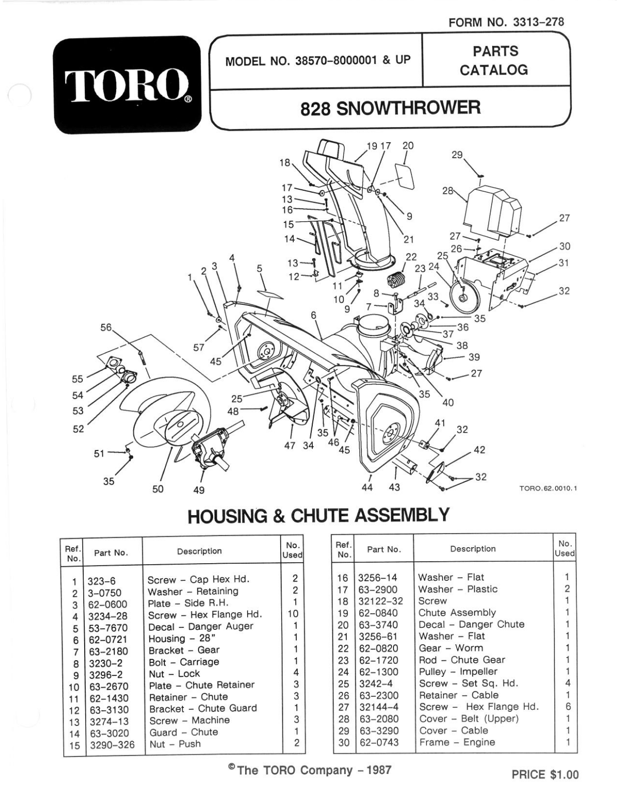 Toro 38570 Parts Catalogue