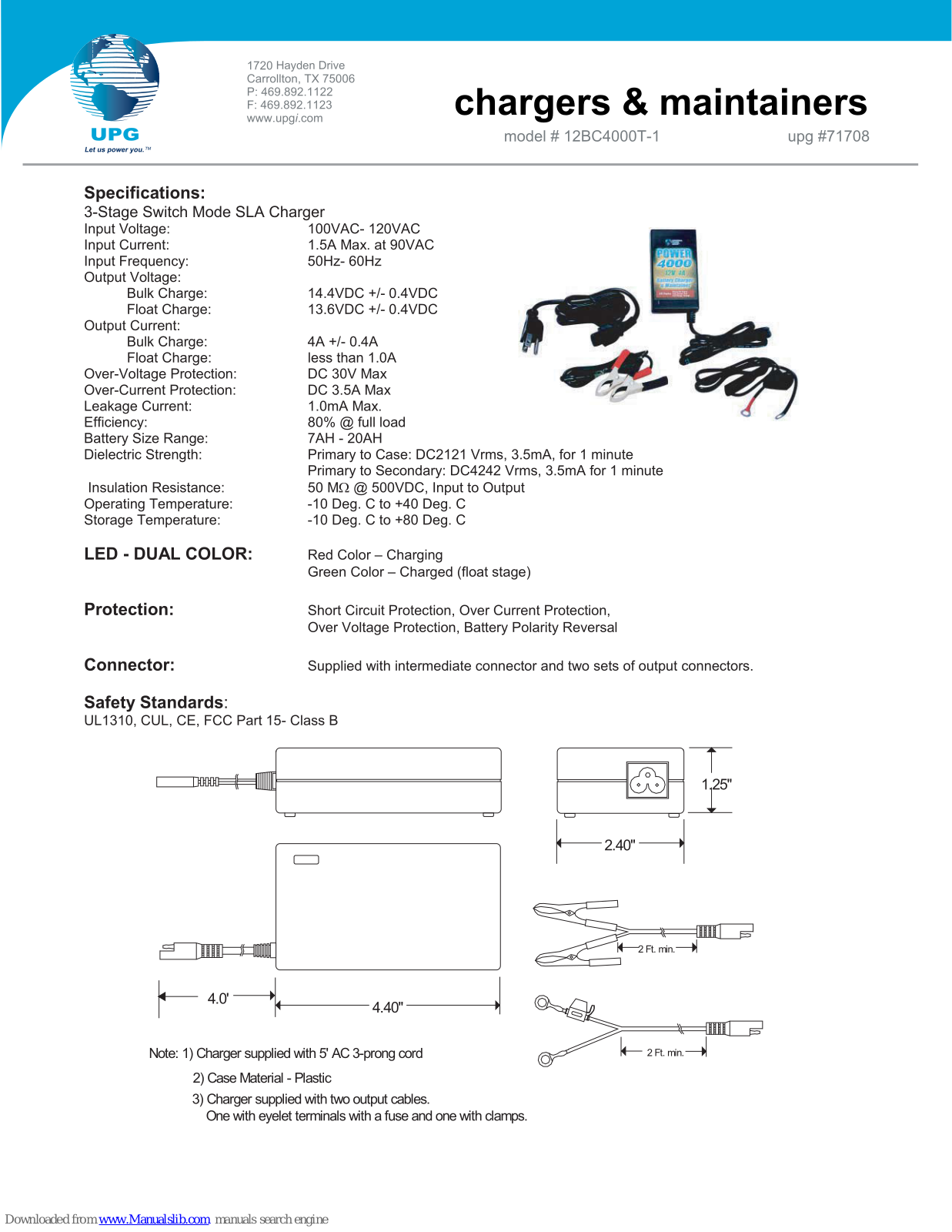 Universal Electronics 3-Stage Switch Mode SLA Charger 12BC4000T-1 Specification Sheet