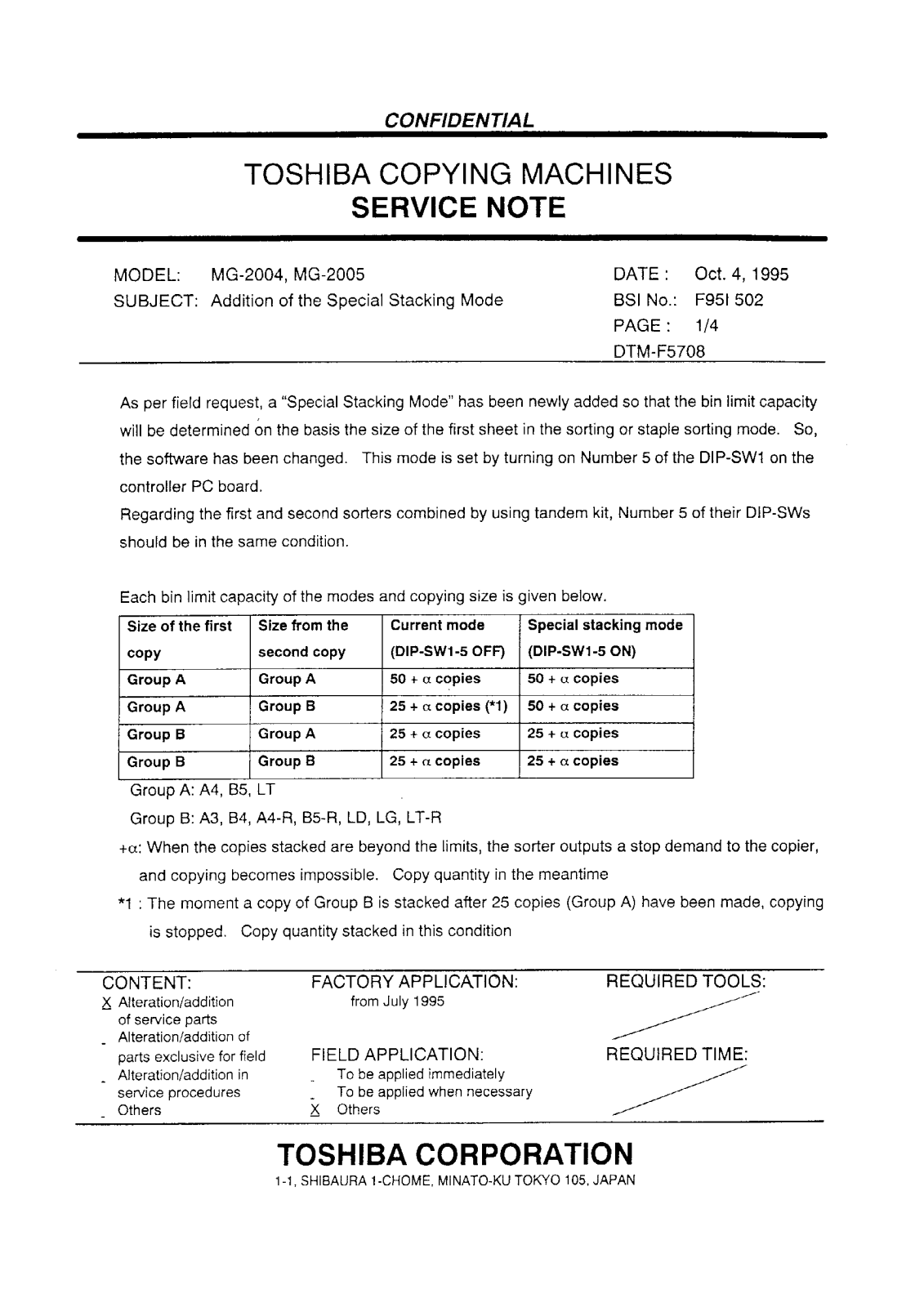 Toshiba f95i502 Service Note