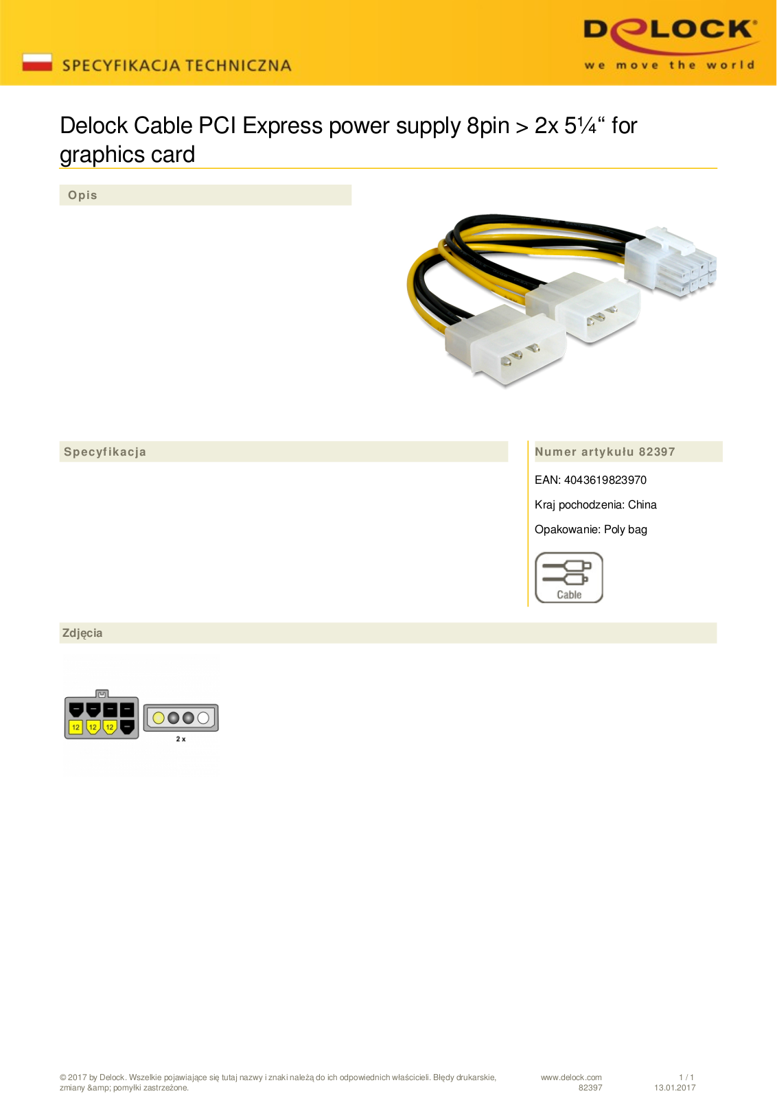 DeLOCK 8-Pin PCIe to 2x 4-pin molex adapter 15cm User Manual