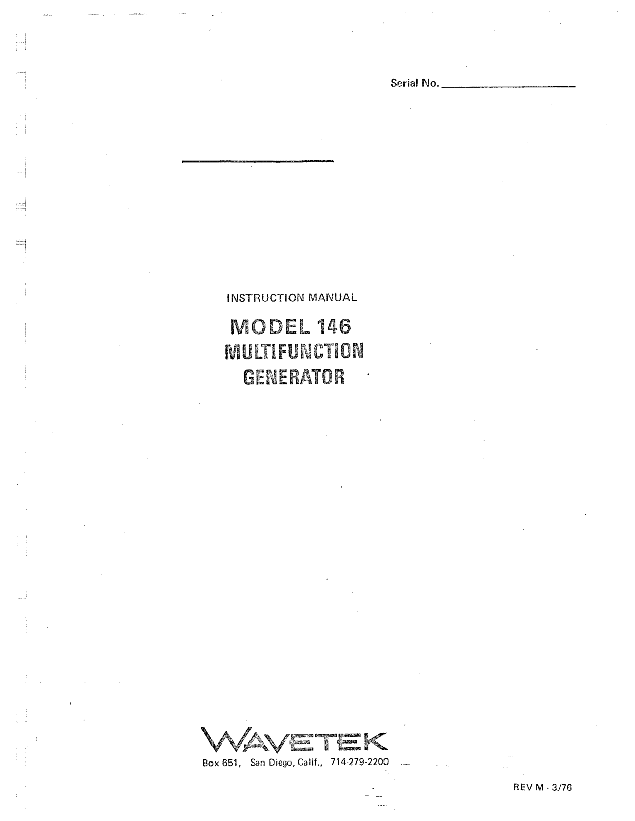 Wavetek 146 Service manual