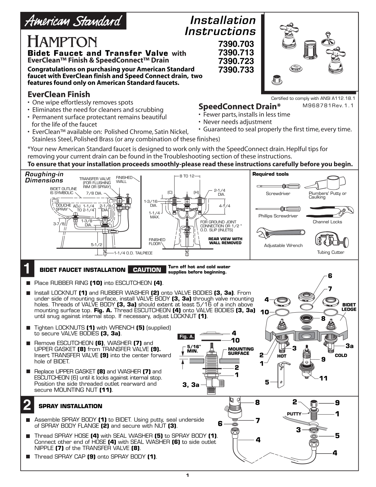 American Standard 7390.723, 7390.713, 7390.703, 7390.733 User Manual