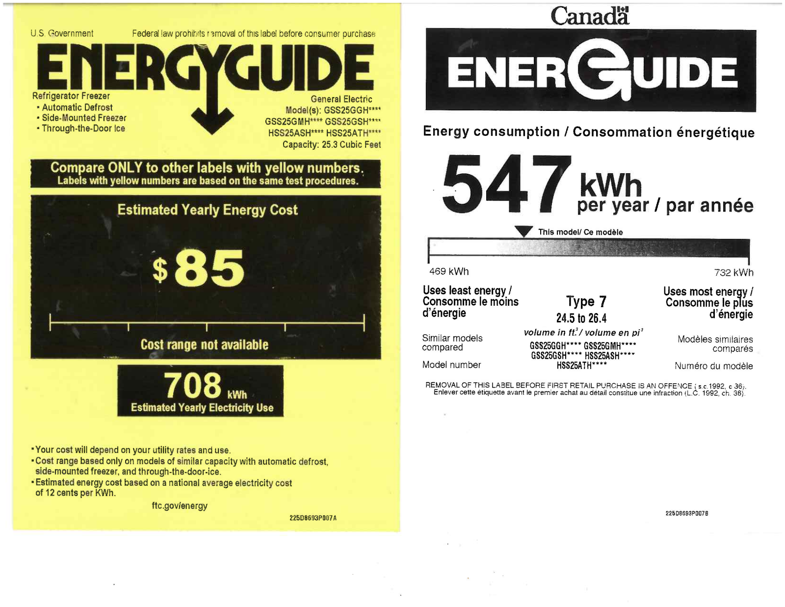 Hotpoint HSS25ASHSS, HSS25ATHBB, HSS25ATHWW Energy Guide